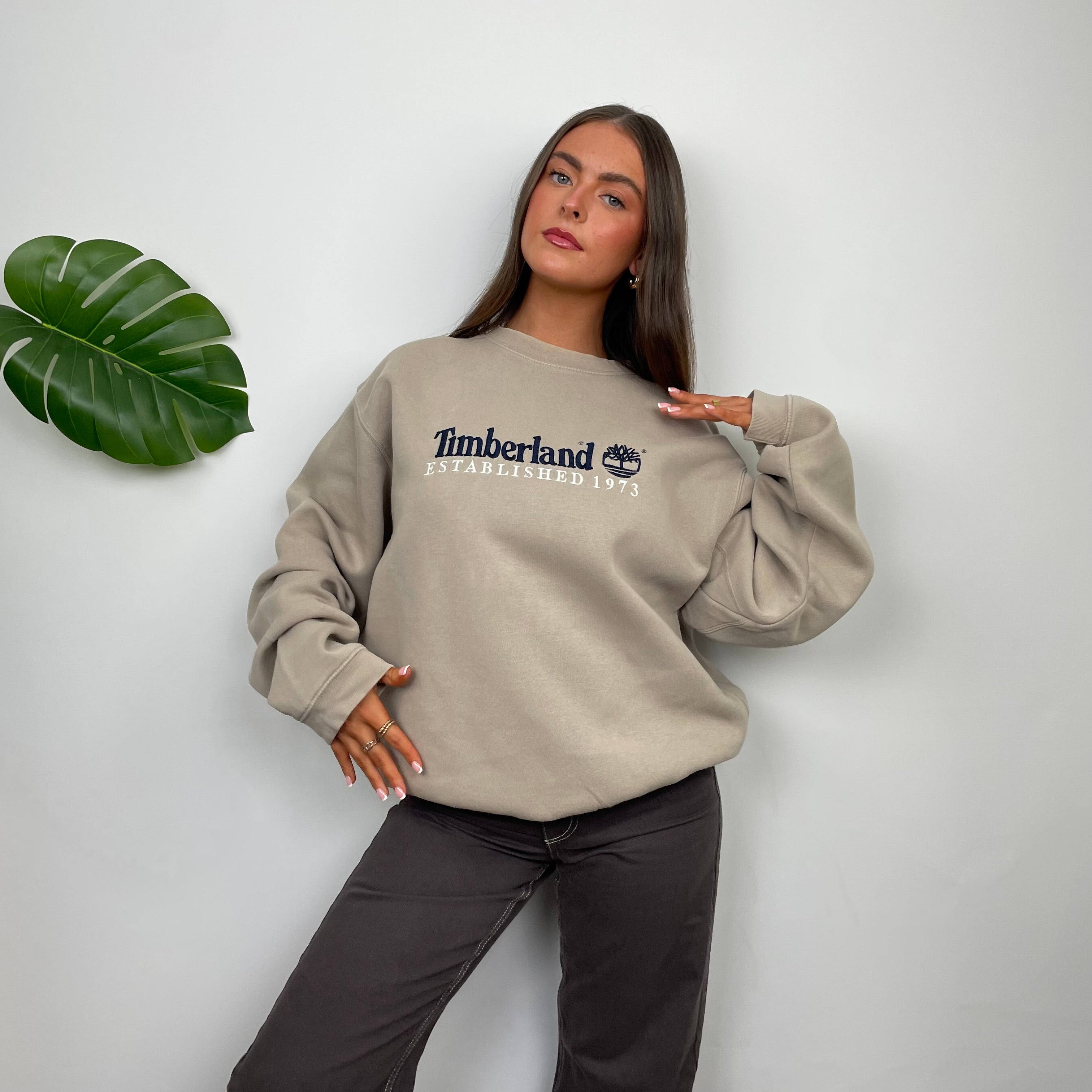 Timberland Beige Embroidered Spell Out Sweatshirt (L)