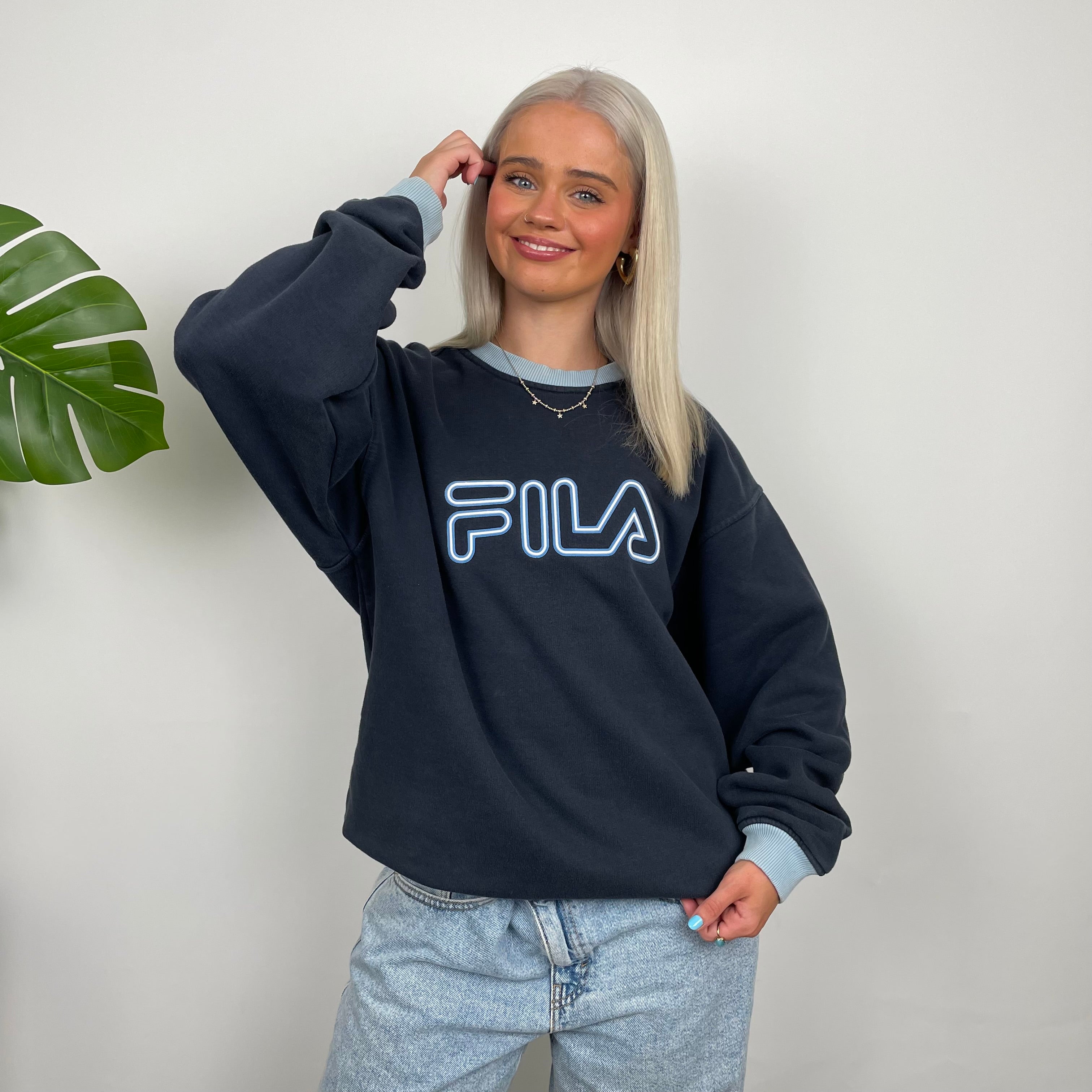 FILA Navy Embroidered Spell Out Sweatshirt (M)