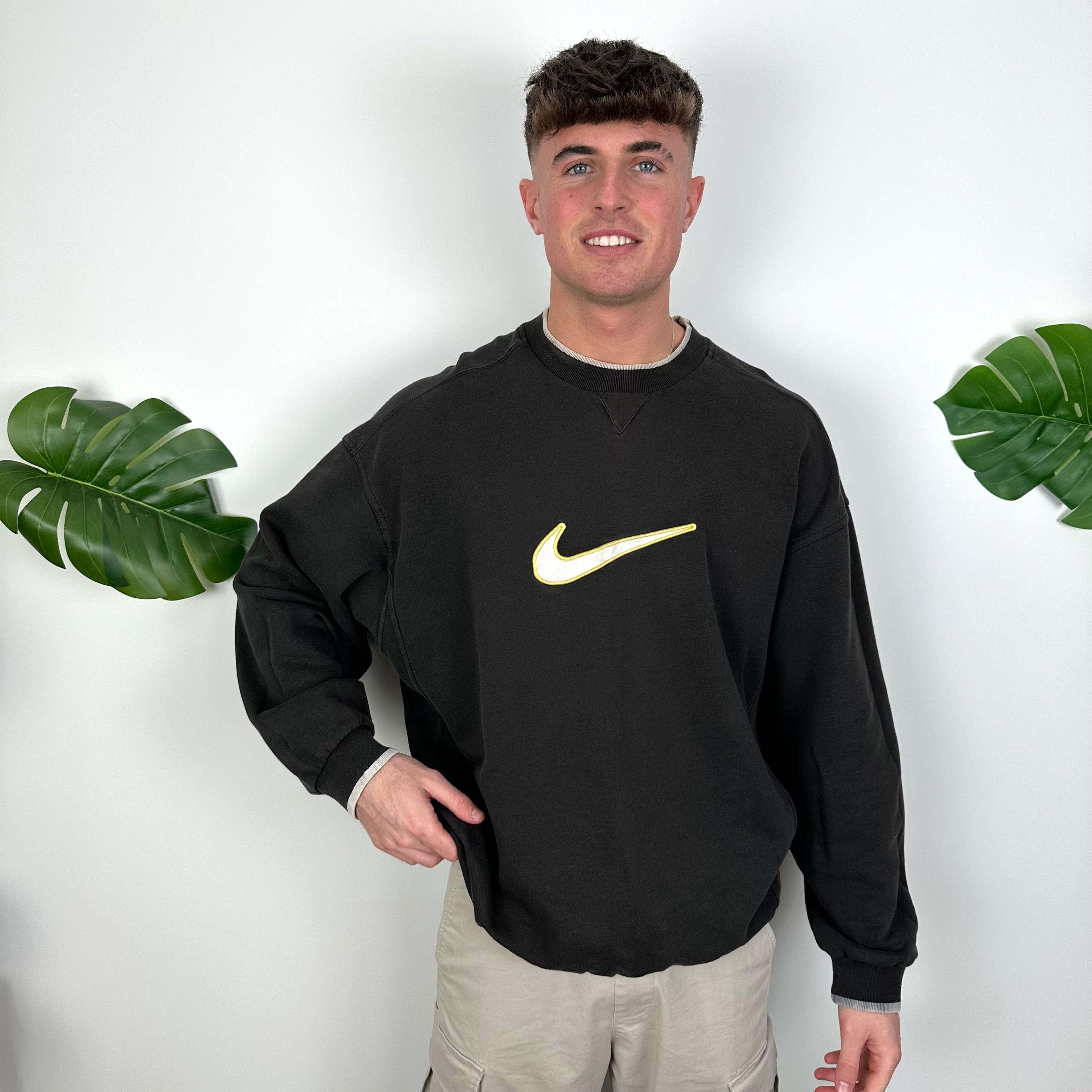 Nike Black Embroidered Swoosh Sweatshirt (XL)