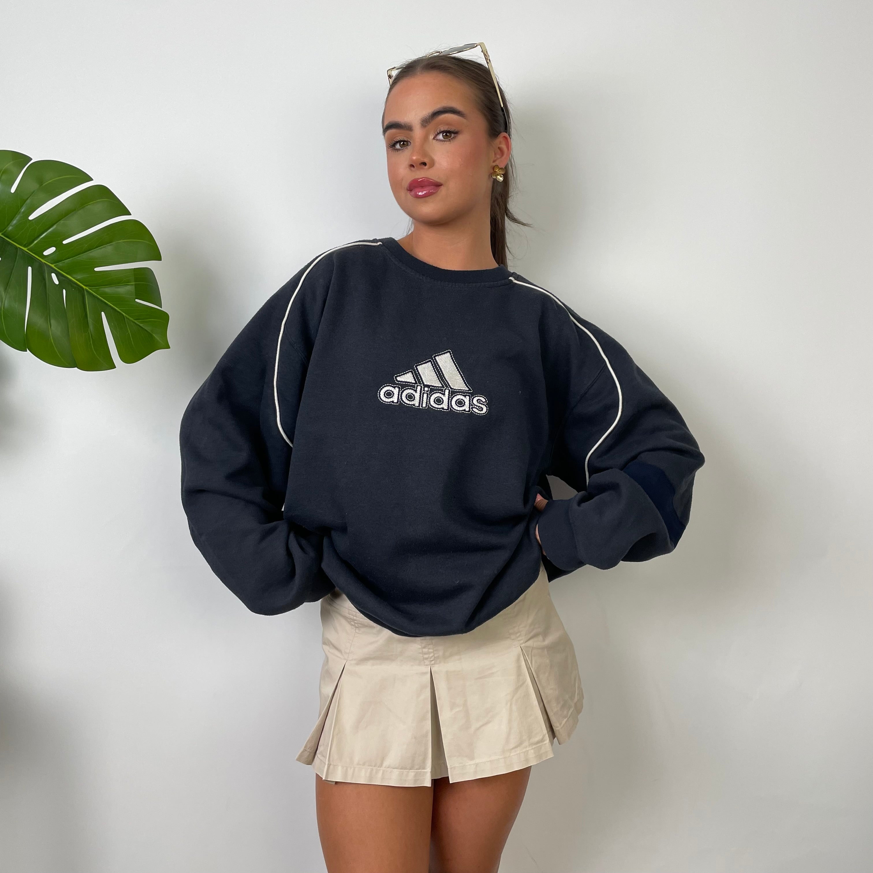 Adidas Black Embroidered Spell Out Sweatshirt (M)