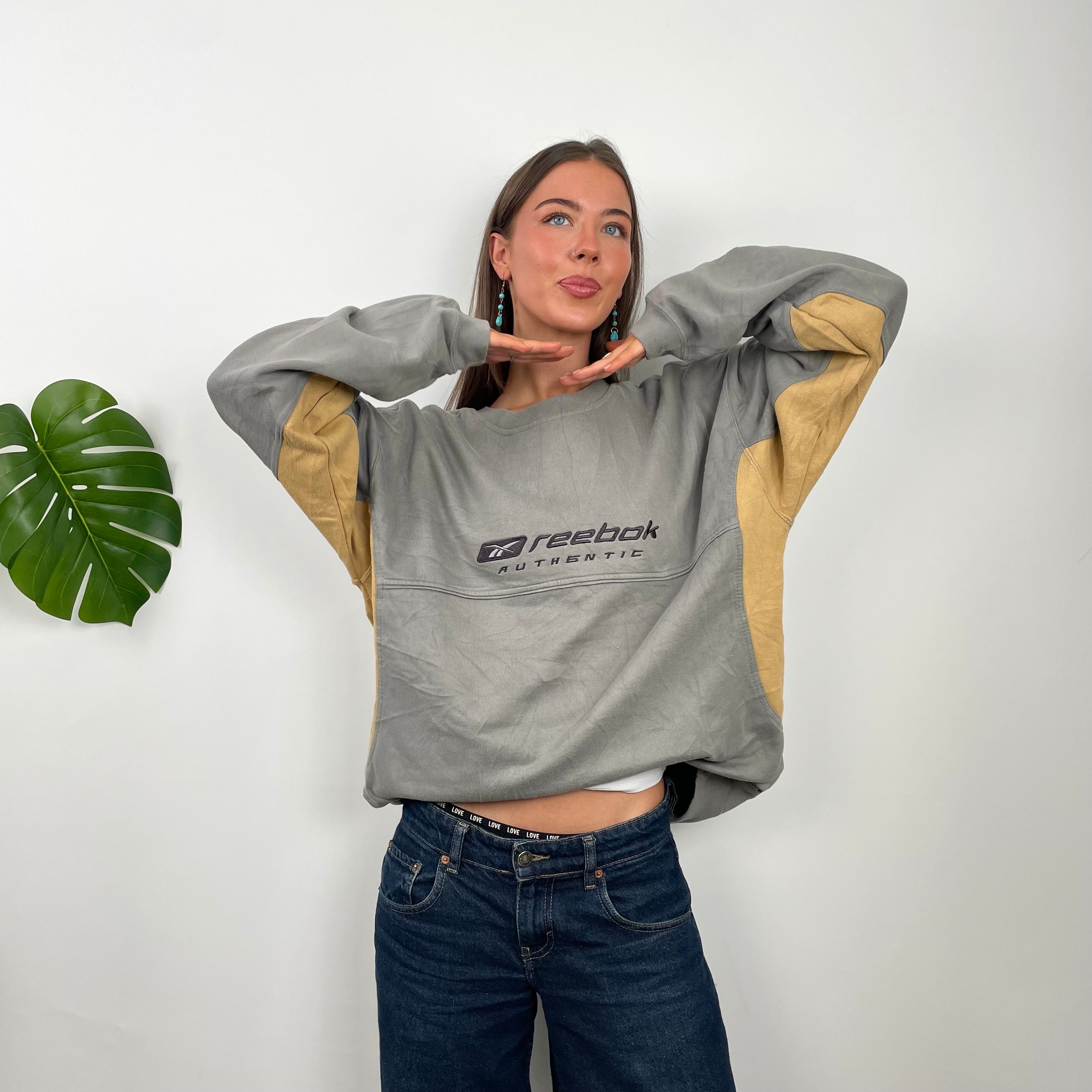 Reebok Authentic Grey Embroidered Spell Out Sweatshirt (XL)