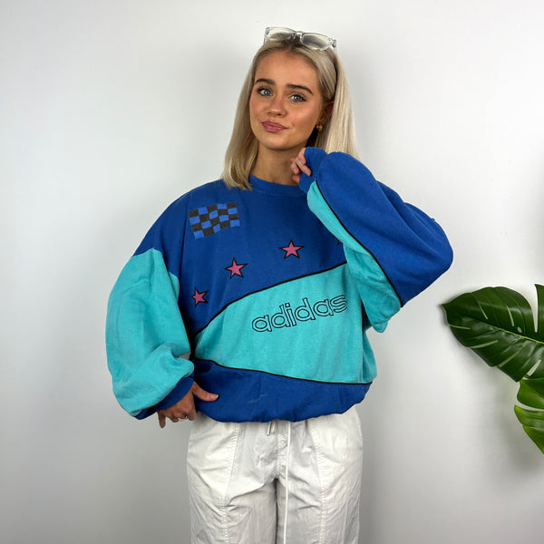 Adidas Blue Embroidered Spell Out Sweatshirt (M)