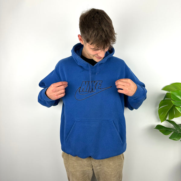 Nike Blue Embroidered Spell Out Hoodie (L)