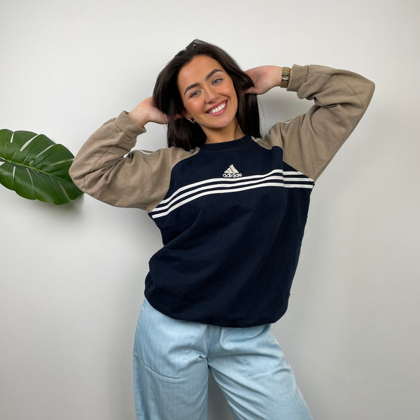 Adidas Tan and Black Embroidered Spell Out Sweatshirt (M)