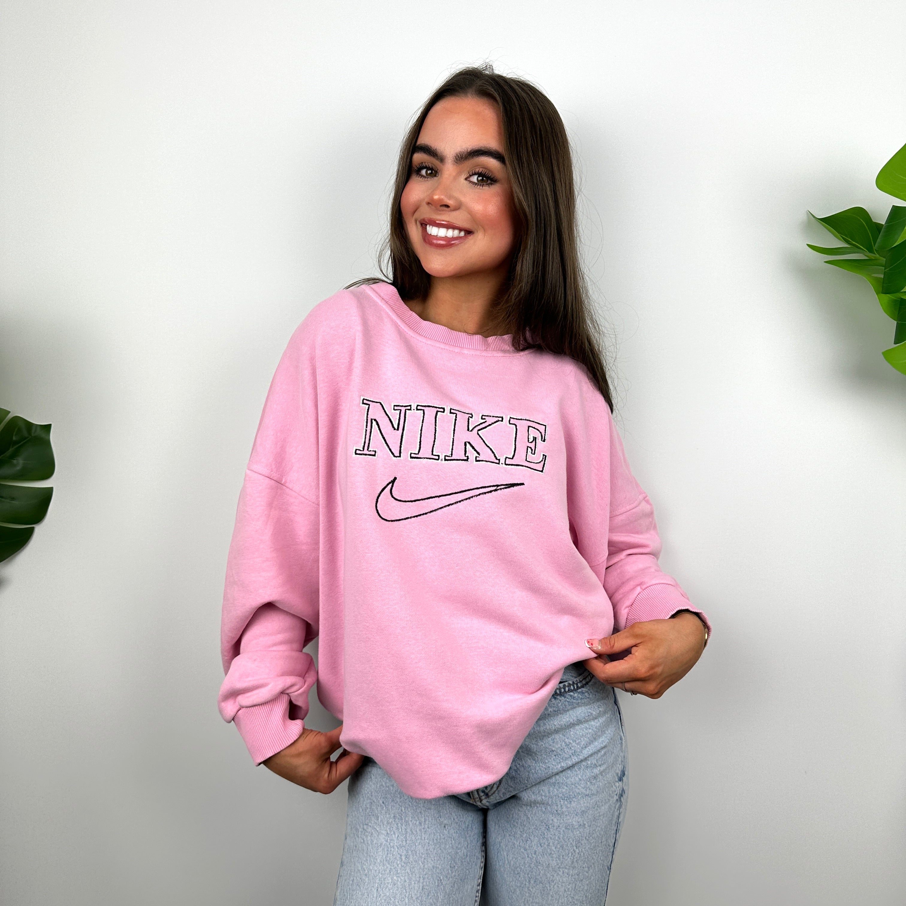 Nike Baby Pink Embroidered Spell Out Sweatshirt (L)