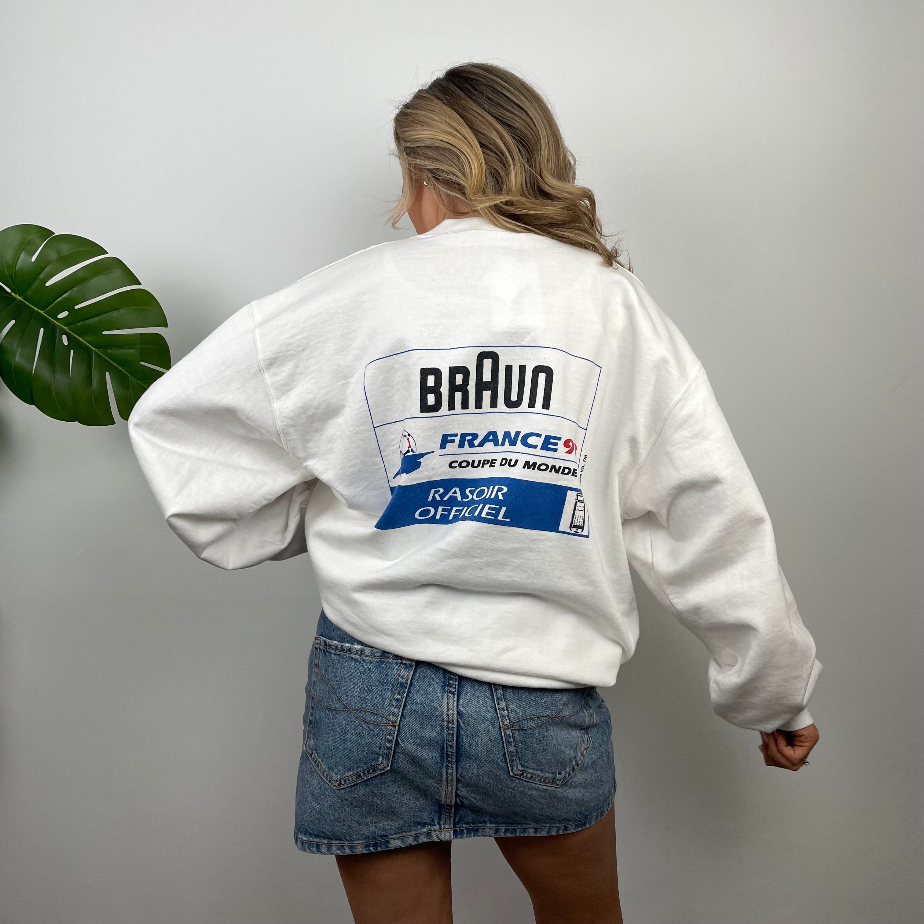 Braun x France 1998 RARE White Embroidered Spell Out Sweatshirt (L)
