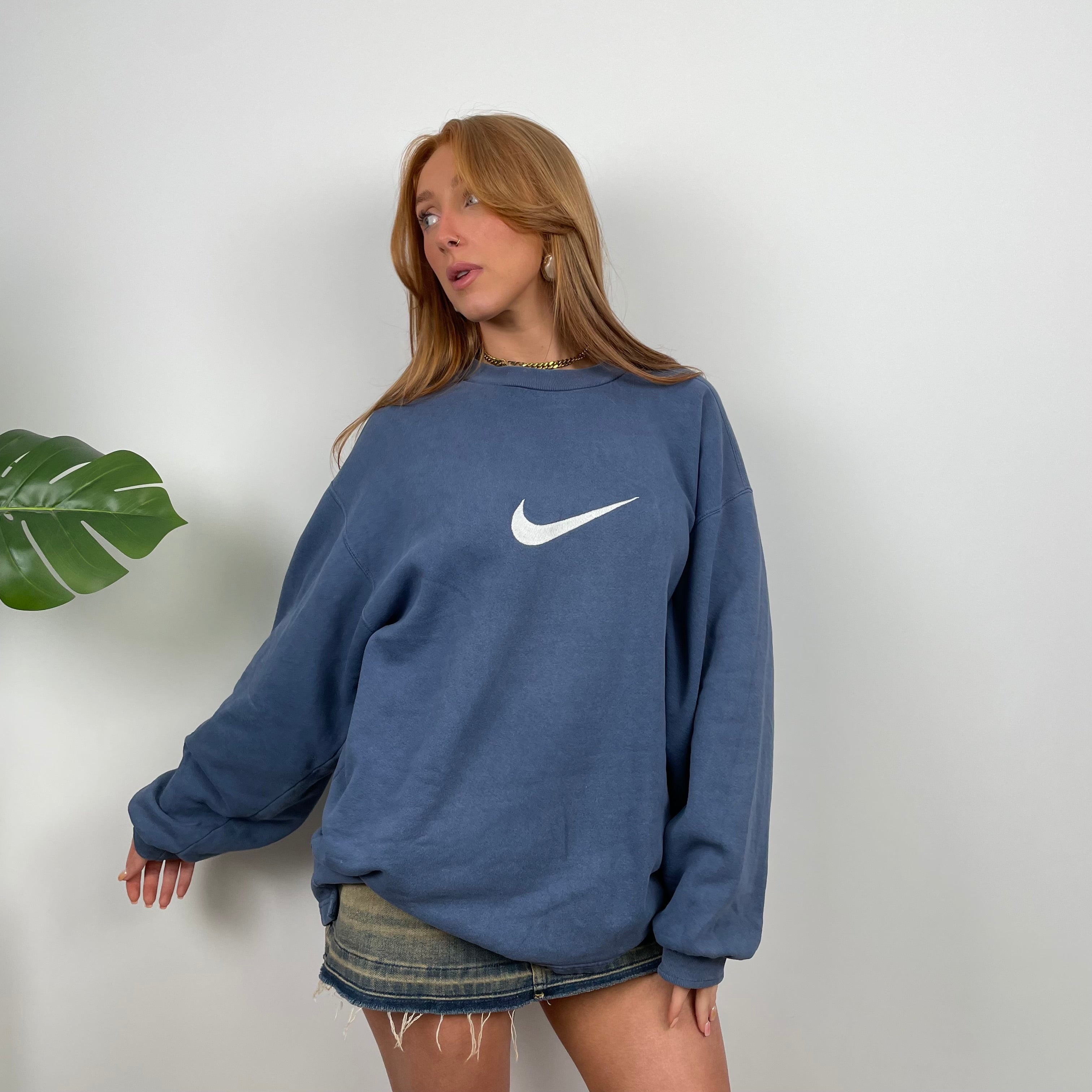 Nike Blue Embroidered Swoosh Sweatshirt (M)