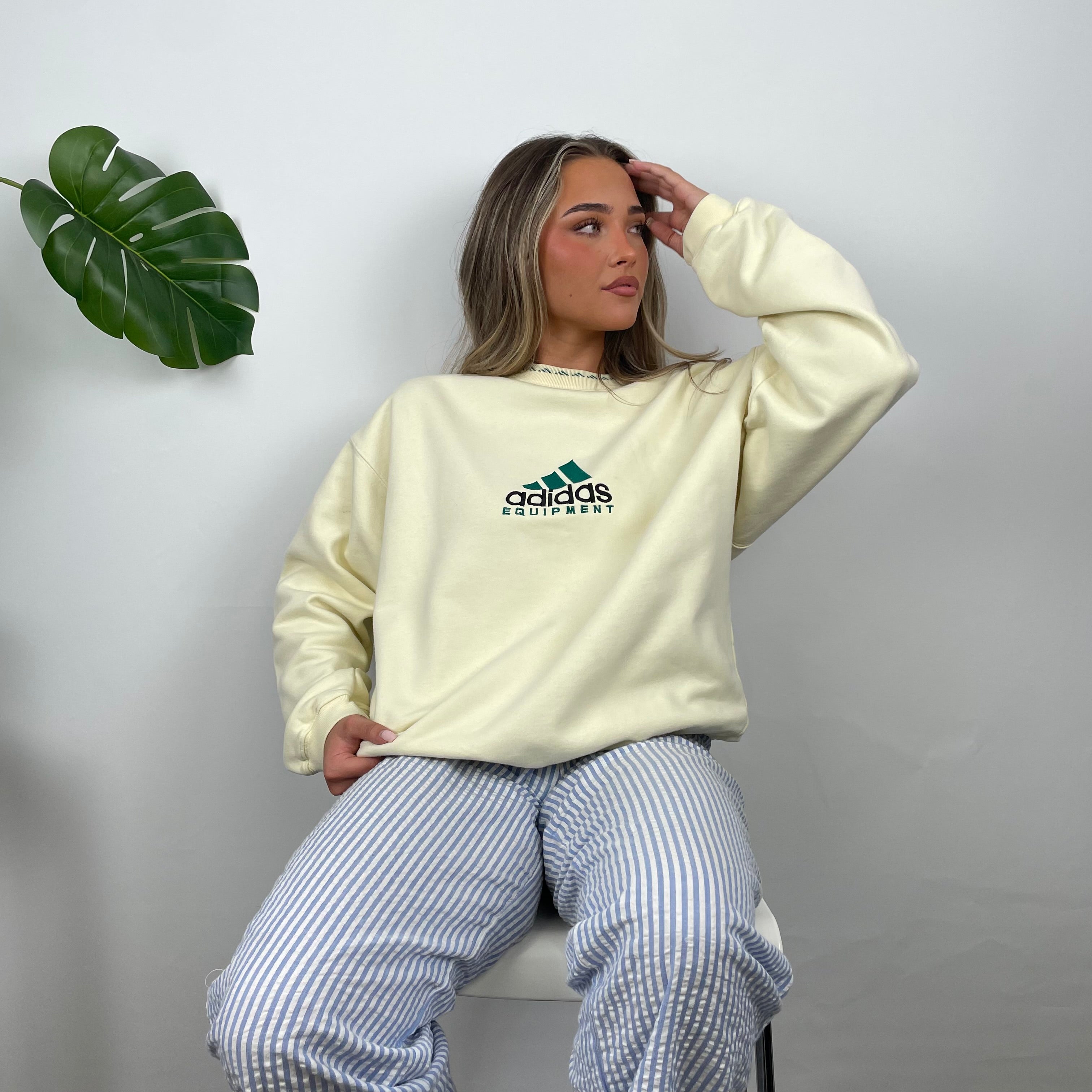 Adidas Equipment Cream Embroidered Spell Out Sweatshirt (L)