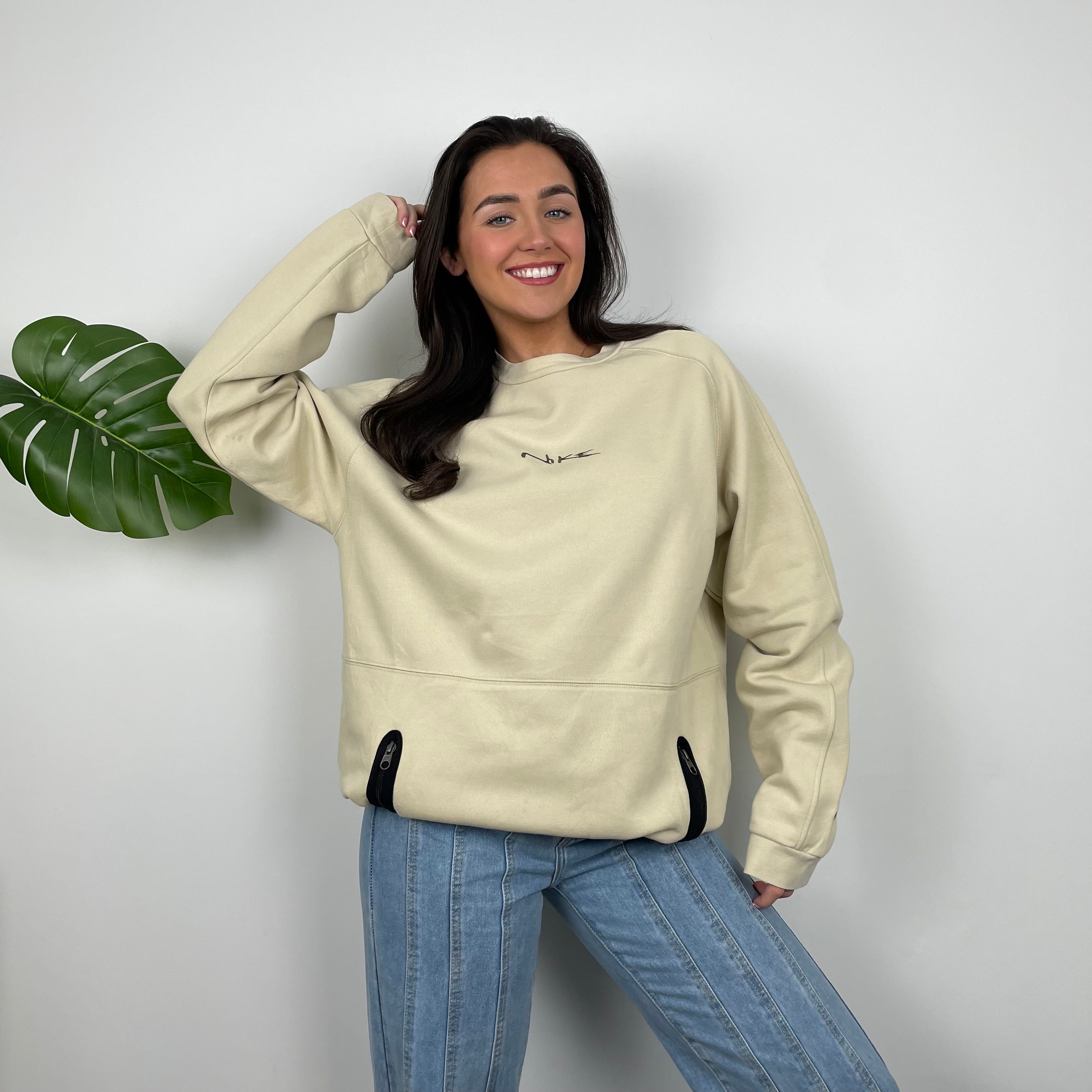 Nike RARE Cream Embroidered Spell Out Sweatshirt (L)