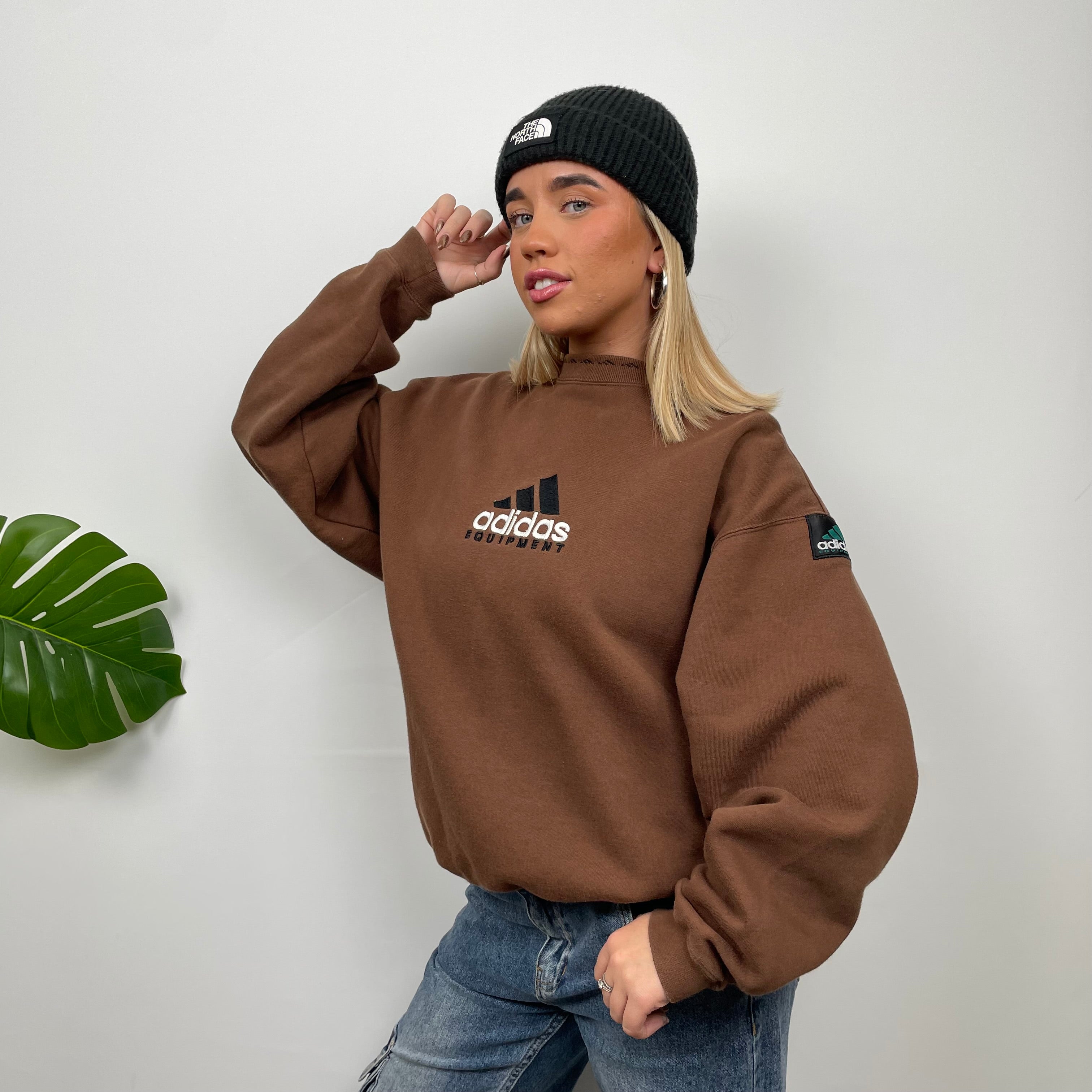 Adidas Equipment Brown Embroidered Spell Out Sweatshirt (S)