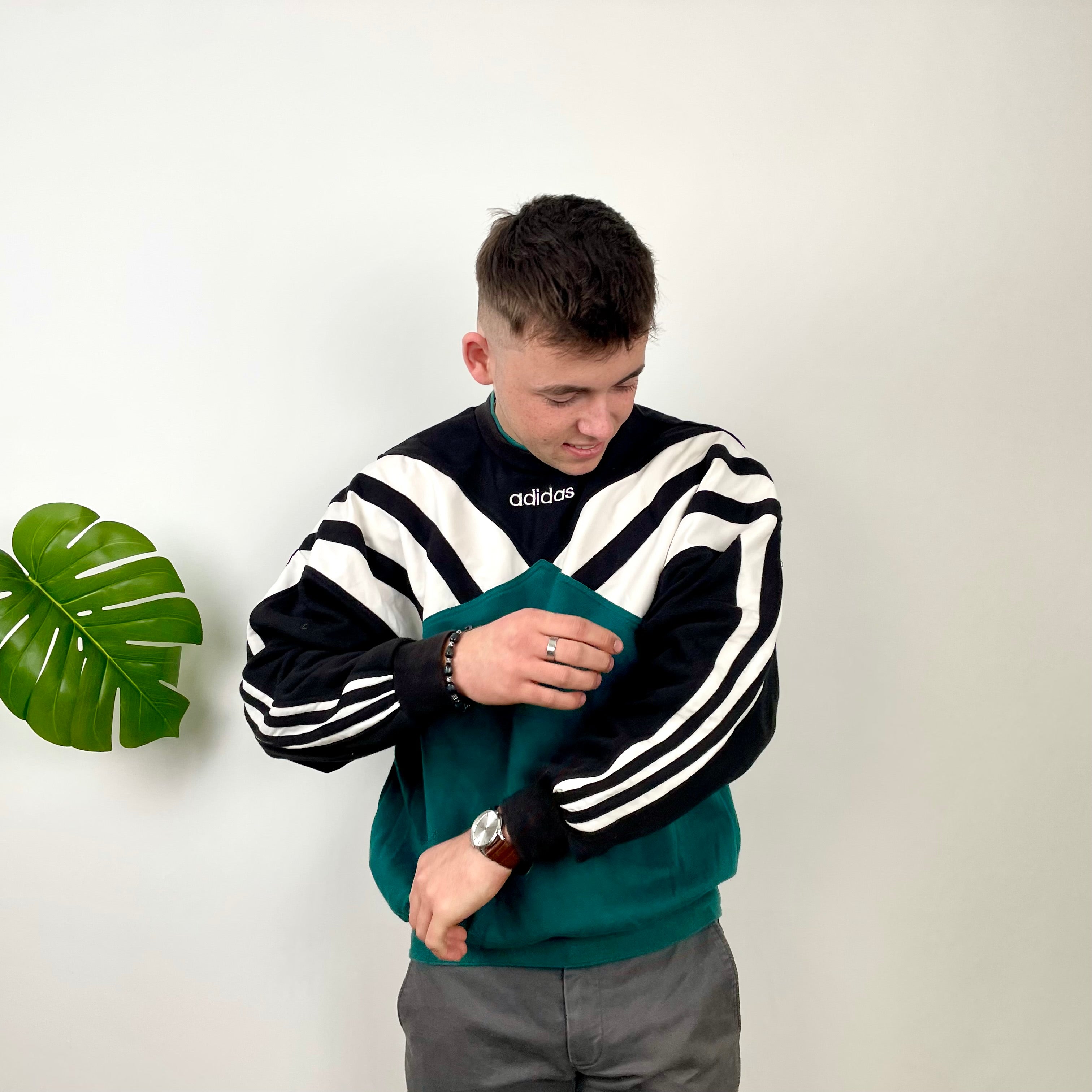 Adidas Embroidered Spell Out Colour Block Sweatshirt (L)