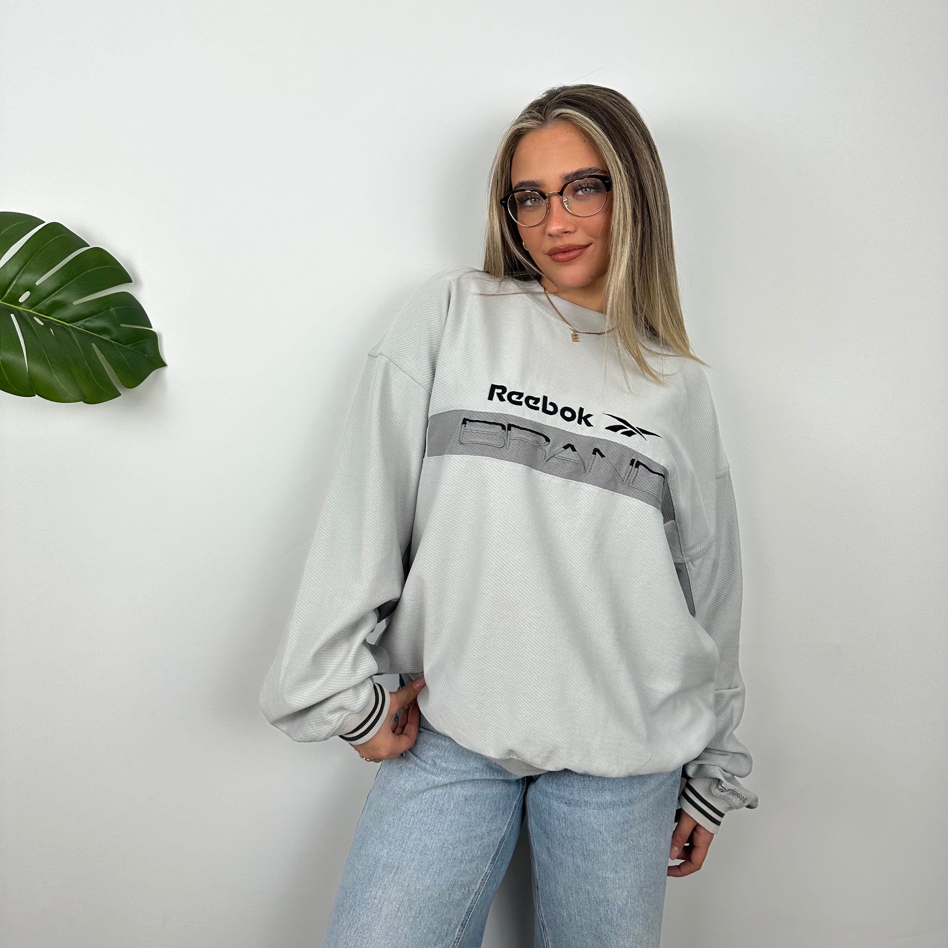 Reebok Brand Grey Embroidered Spell Out Sweatshirt (L)