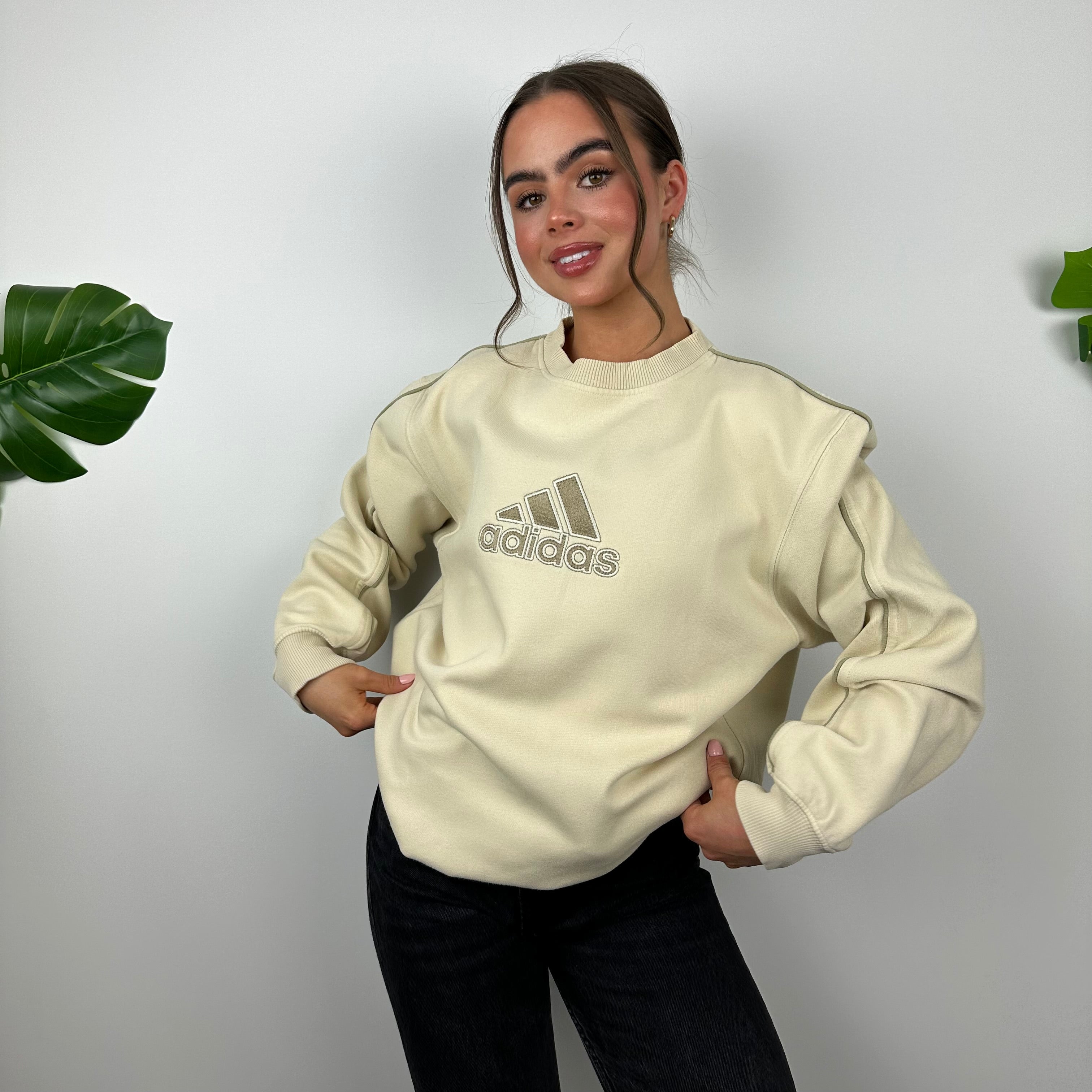 Adidas RARE Cream Embroidered Spell Out Sweatshirt (M)