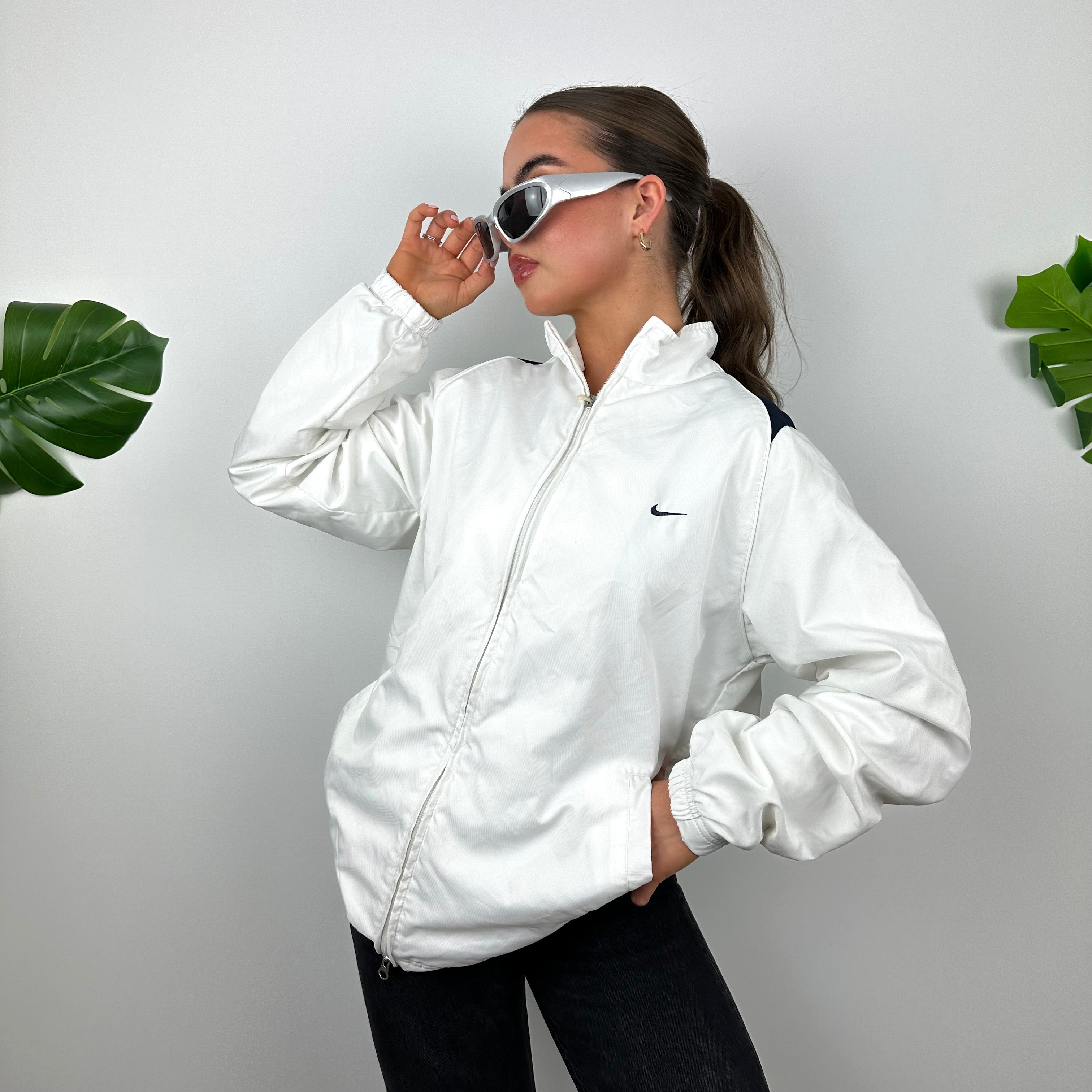 Nike White Embroidered Swoosh Windbreaker Jacket (M)