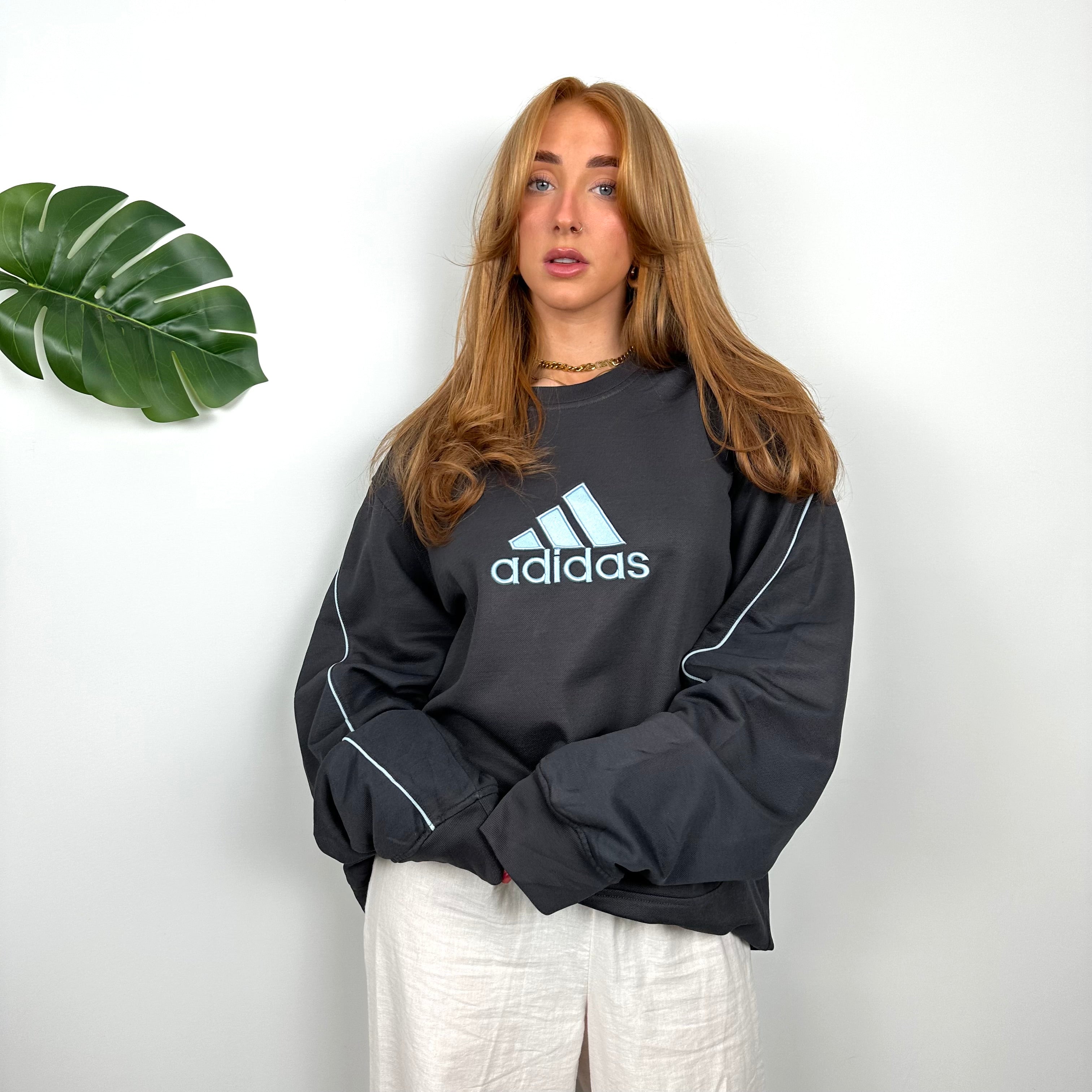 Adidas Charcoal Grey Embroidered Spell Out Sweatshirt (L)