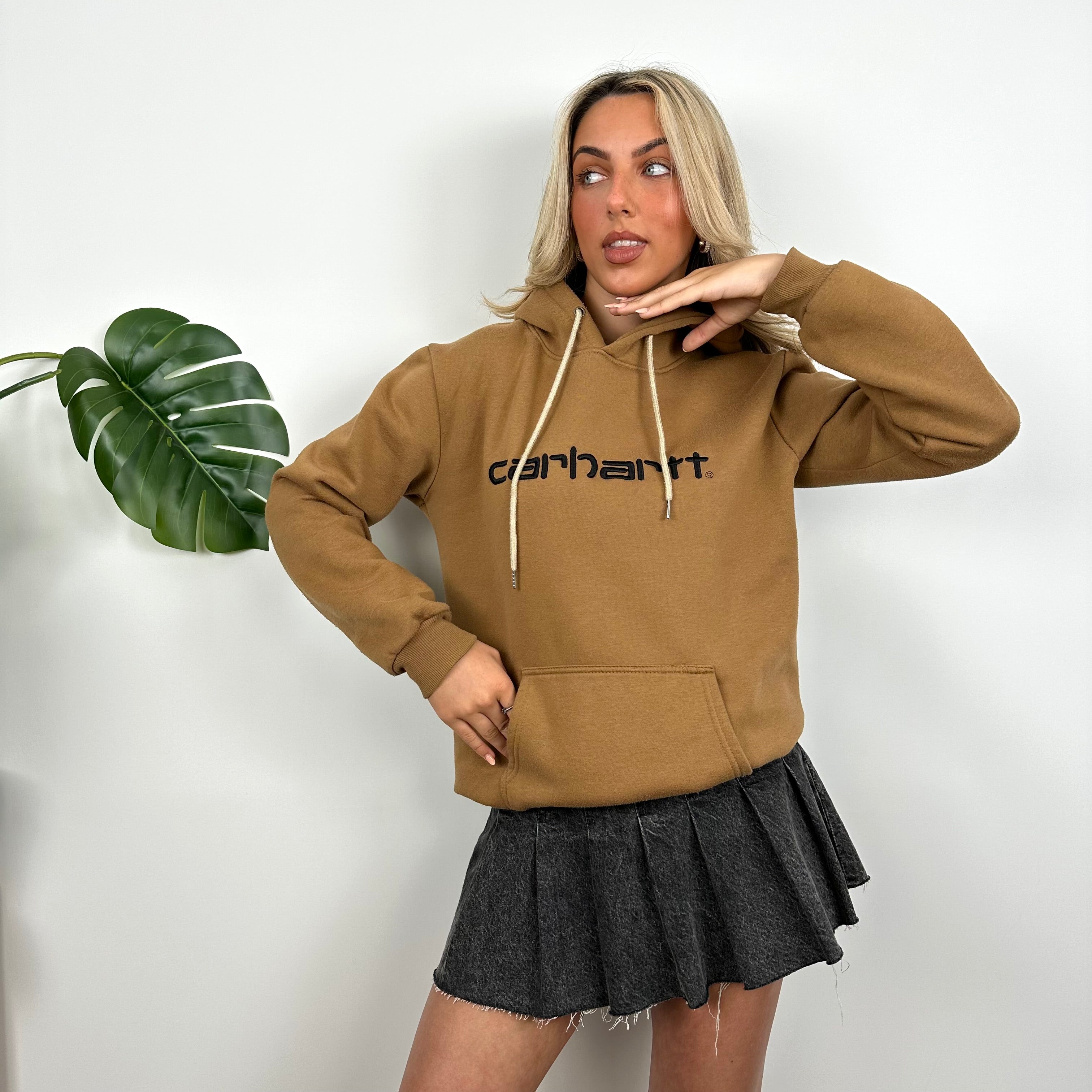 Carhartt RARE Tan Brown Embroidered Spell Out Hoodie (S)