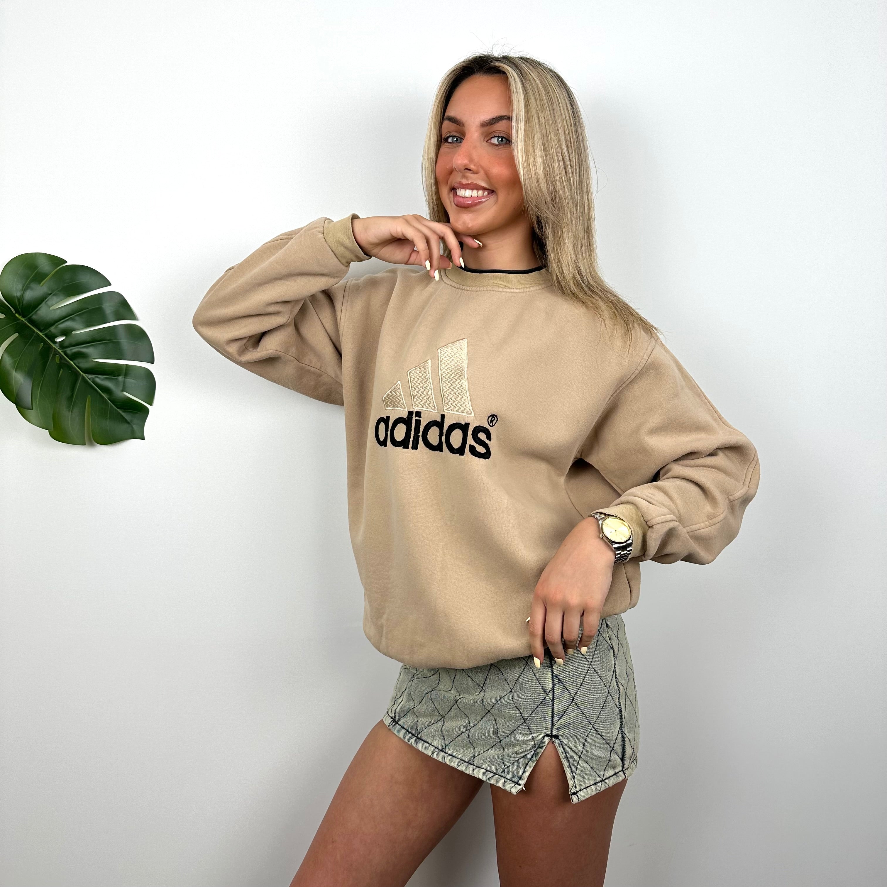 Adidas Coffee Embroidered Spell Out Sweatshirt (M)