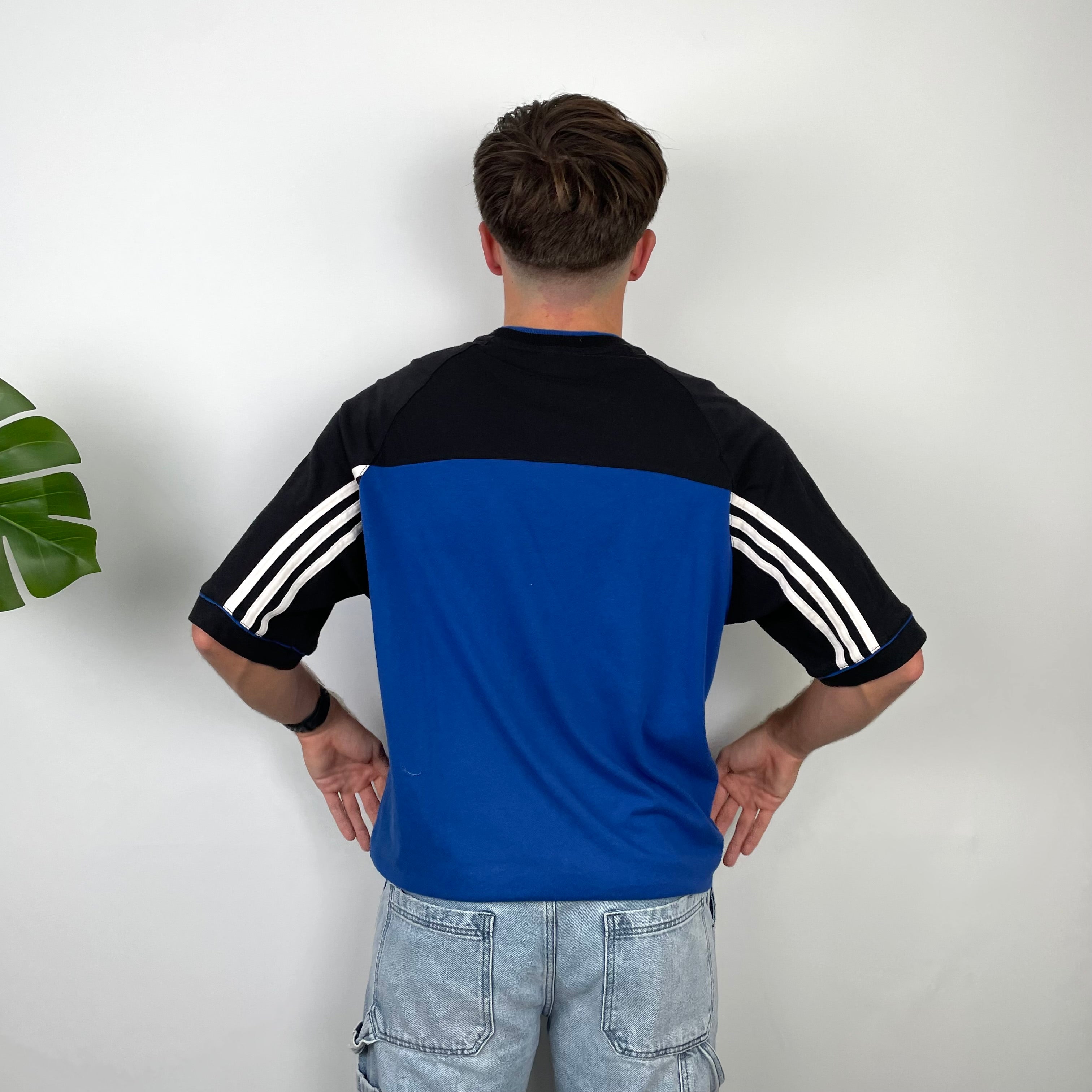 Adidas RARE Black & Blue Embroidered Spell Out T Shirt (L)