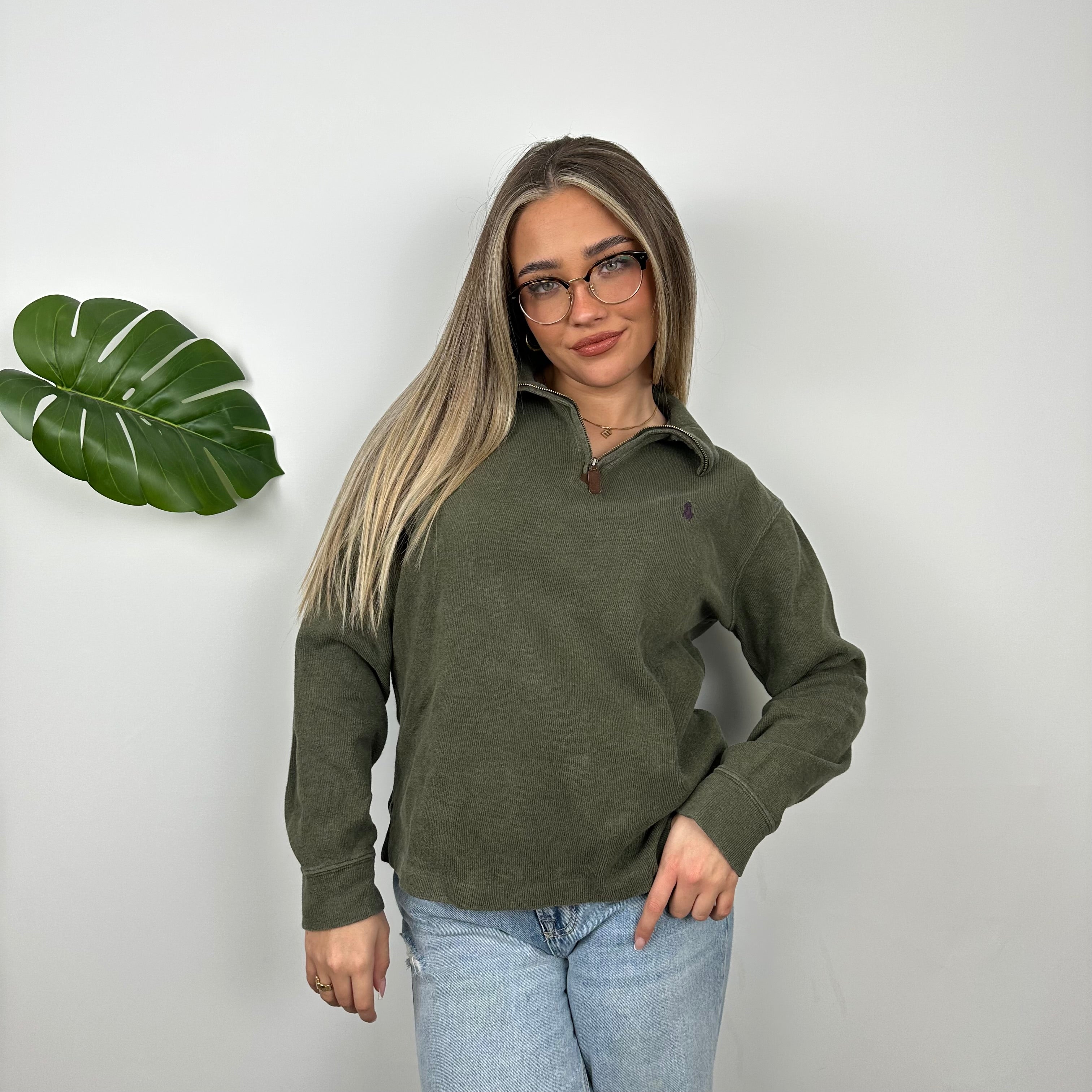 Polo Ralph Lauren Green Embroidered Logo Quarter Zip Sweatshirt (S)