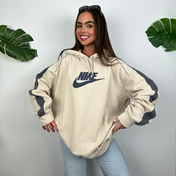 Nike Cream Embroidered Spell Out Hoodie (L)