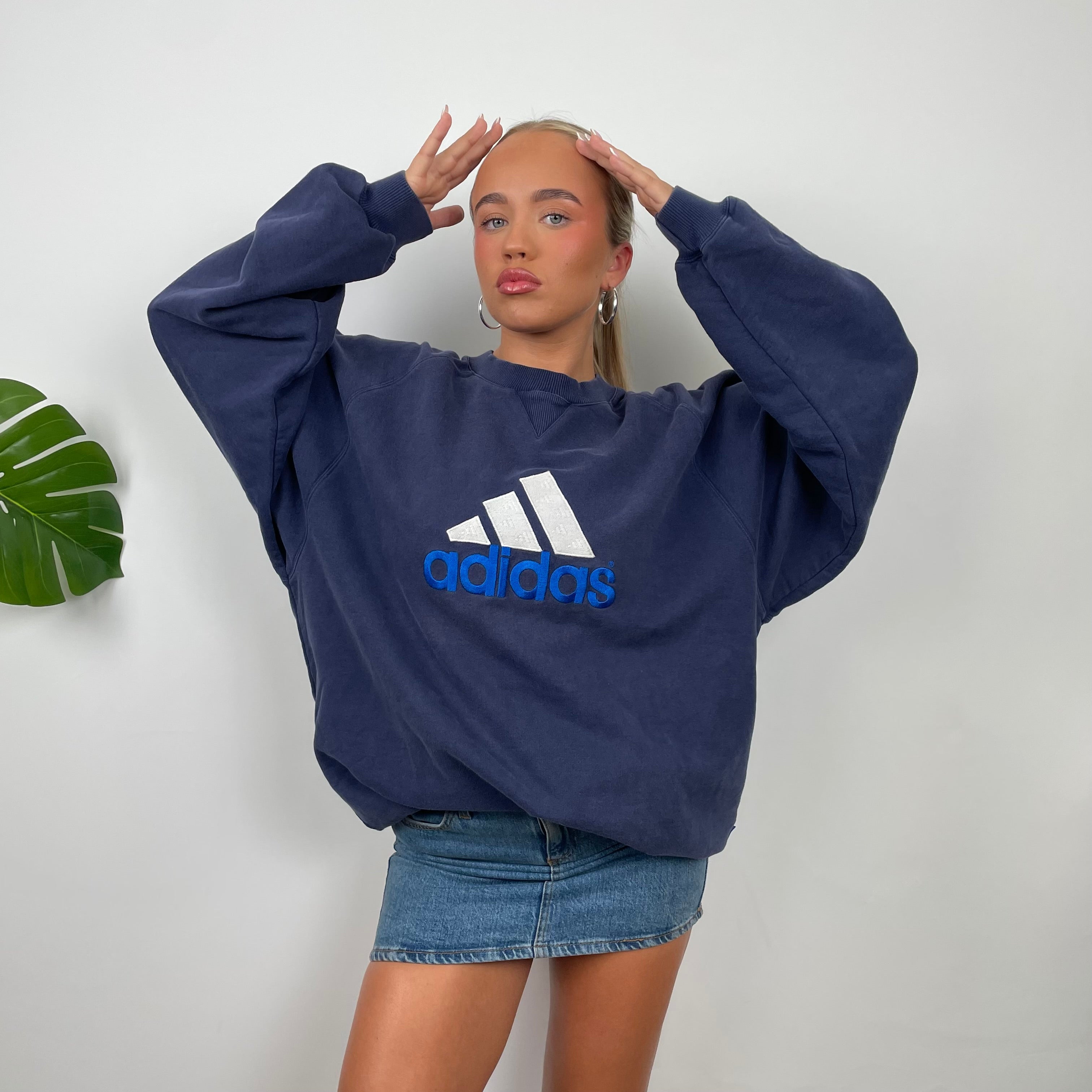 Adidas Navy Embroidered Spell Out Sweatshirt (XL)