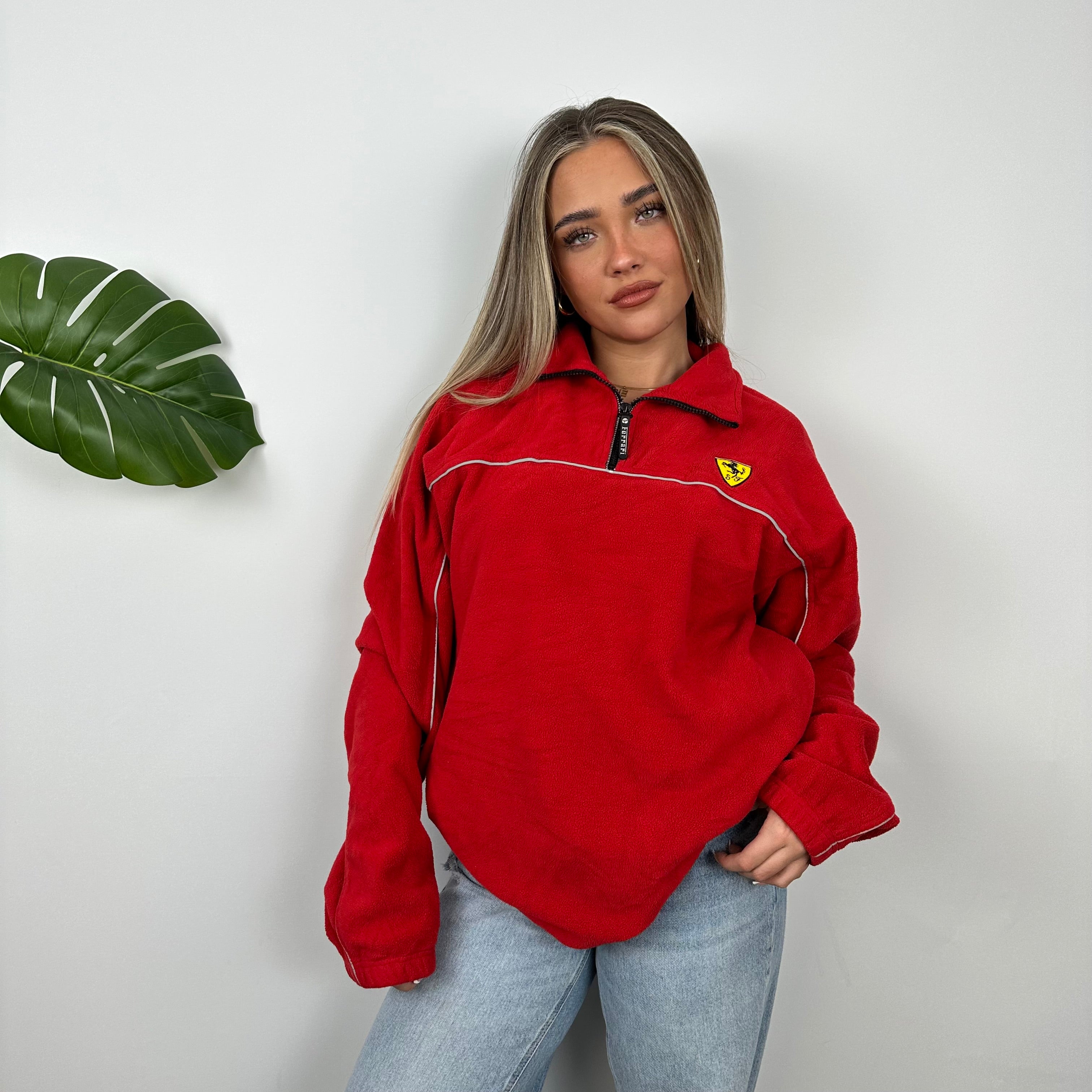 Ferrari Racing Red Embroidered Spell Out Quarter Zip (XL)