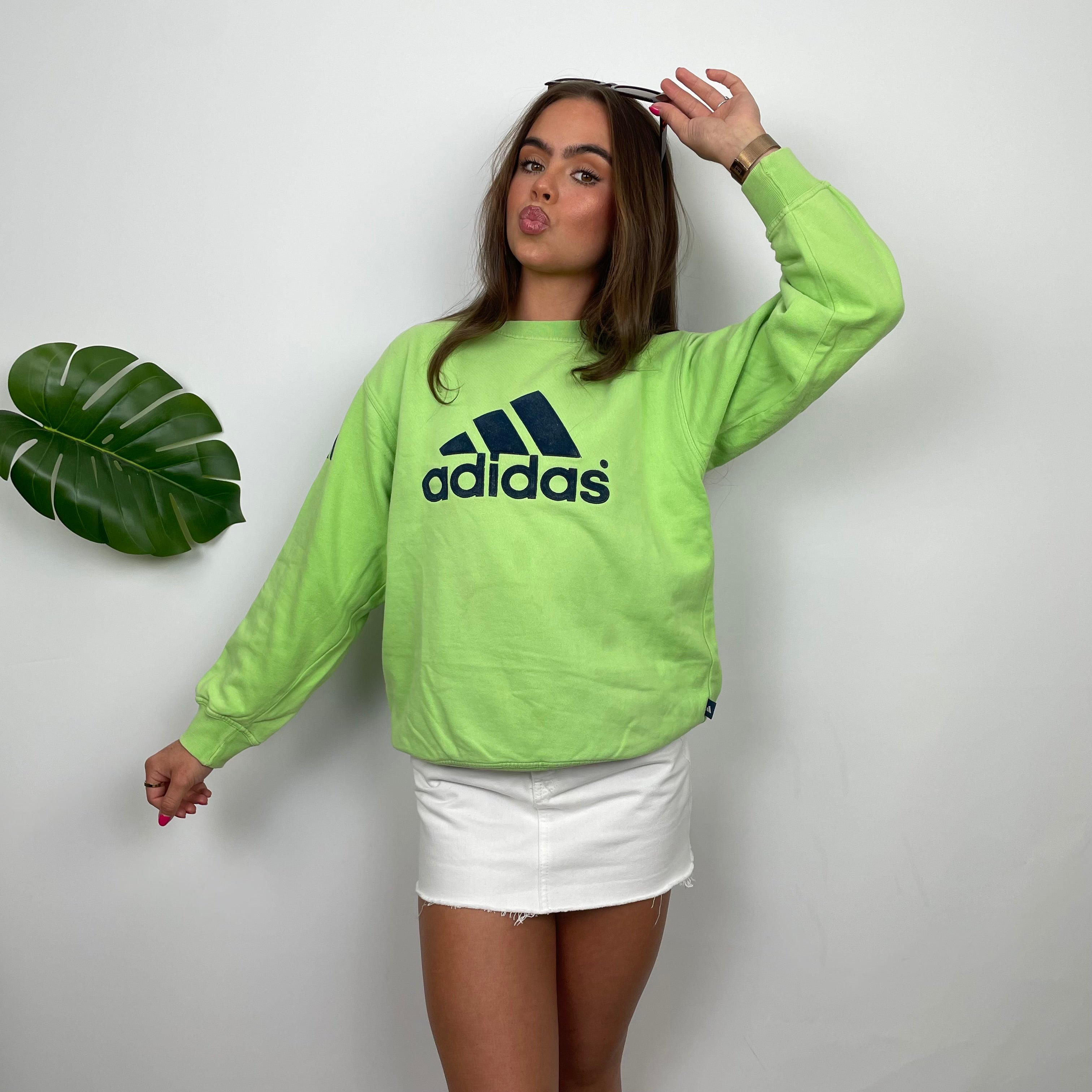 Adidas RARE Green Embroidered Spell Out Sweatshirt (S)