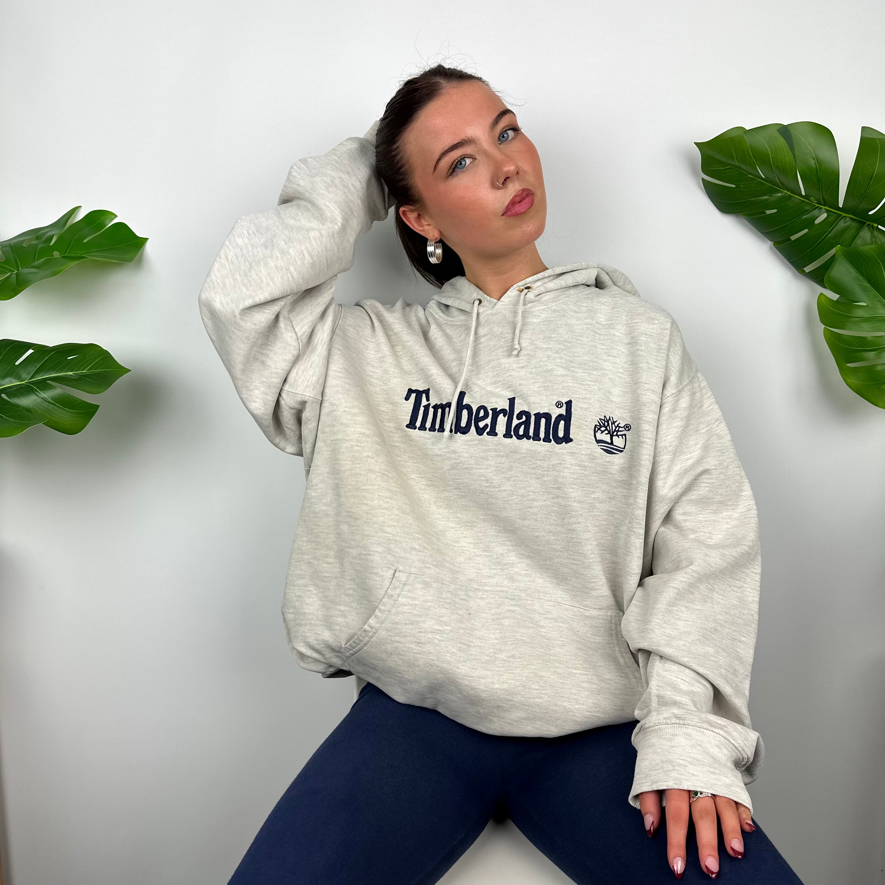 Timberland Grey Embroidered Spell Out Hoodie (L)