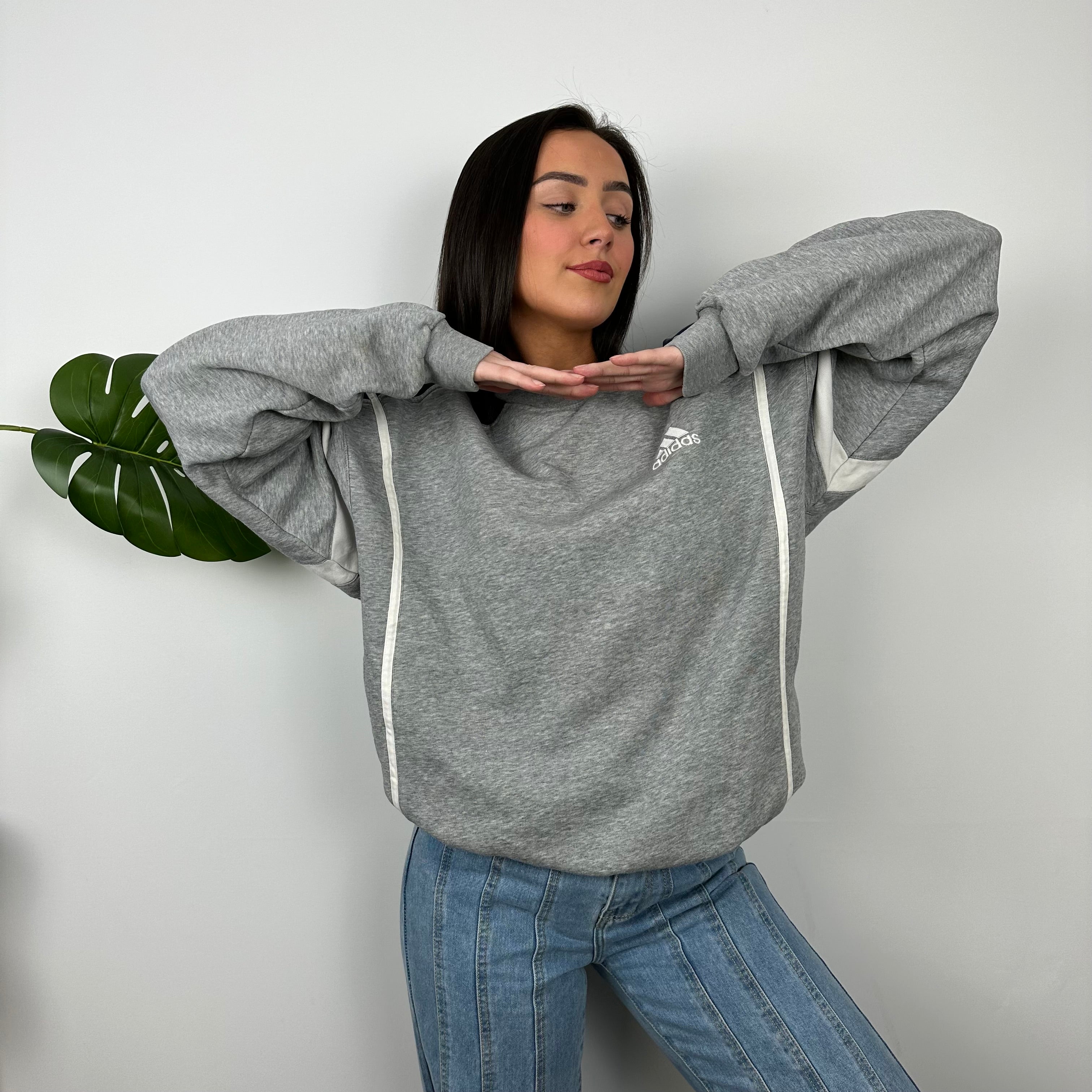 Adidas Grey & Navy Embroidered Spell Out Sweatshirt (L)