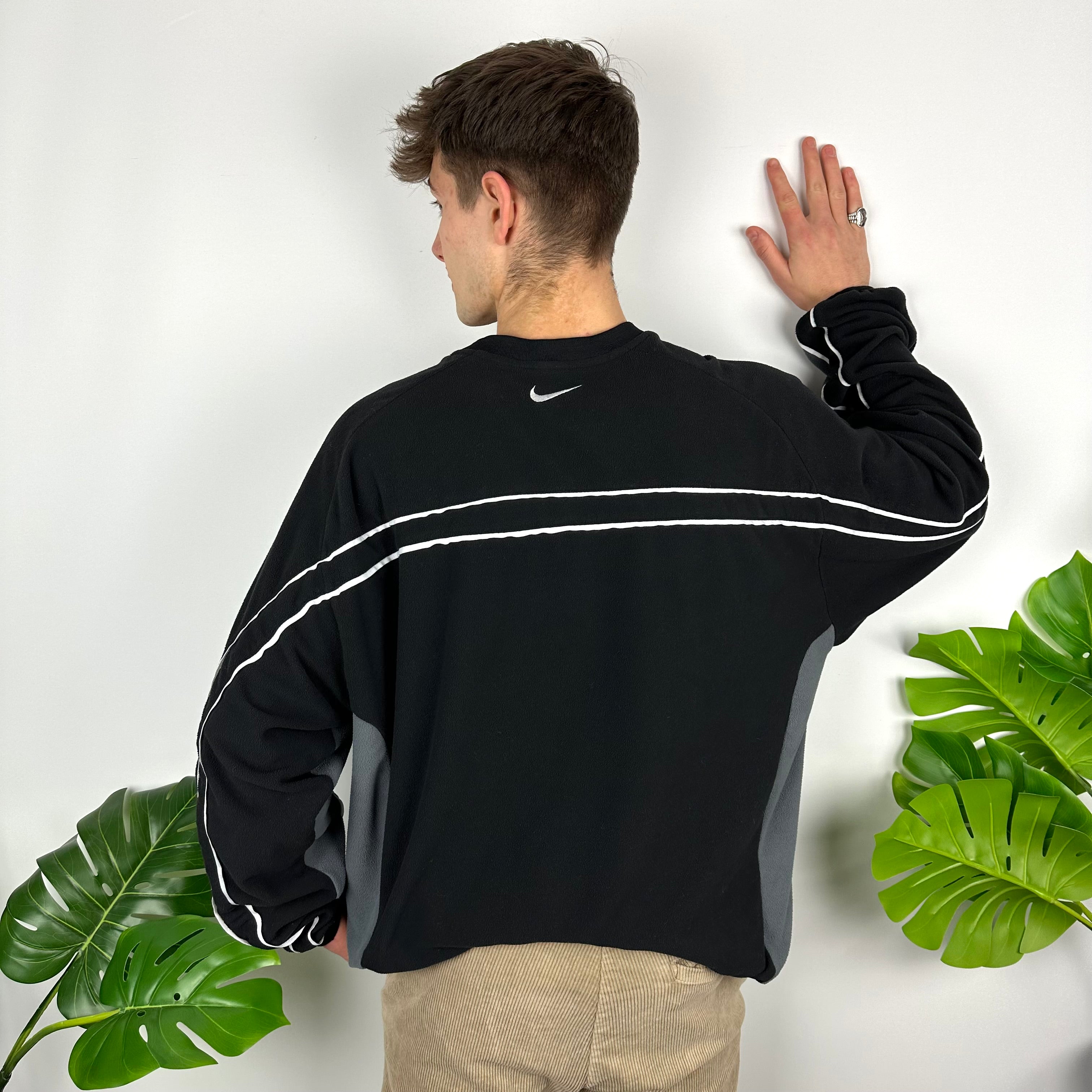 Nike Black & Grey Embroidered Centre Swoosh Teddy Bear Fleece Sweatshirt (XXL)