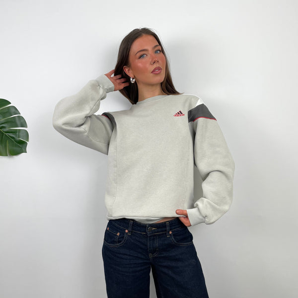 Adidas Cream Embroidered Spell Out Sweatshirt (M)