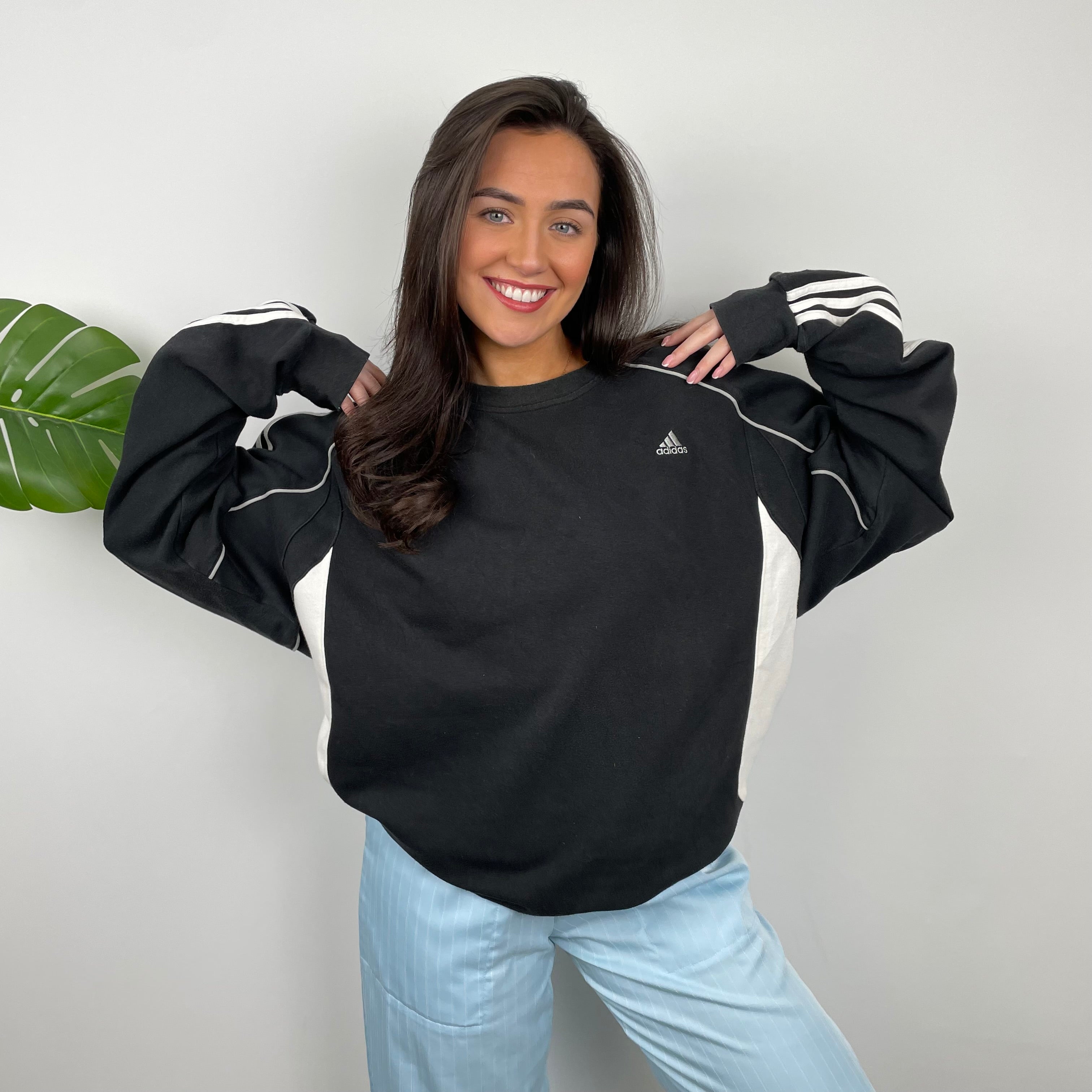 Adidas Black & White Embroidered Spell Out Sweatshirt (L)
