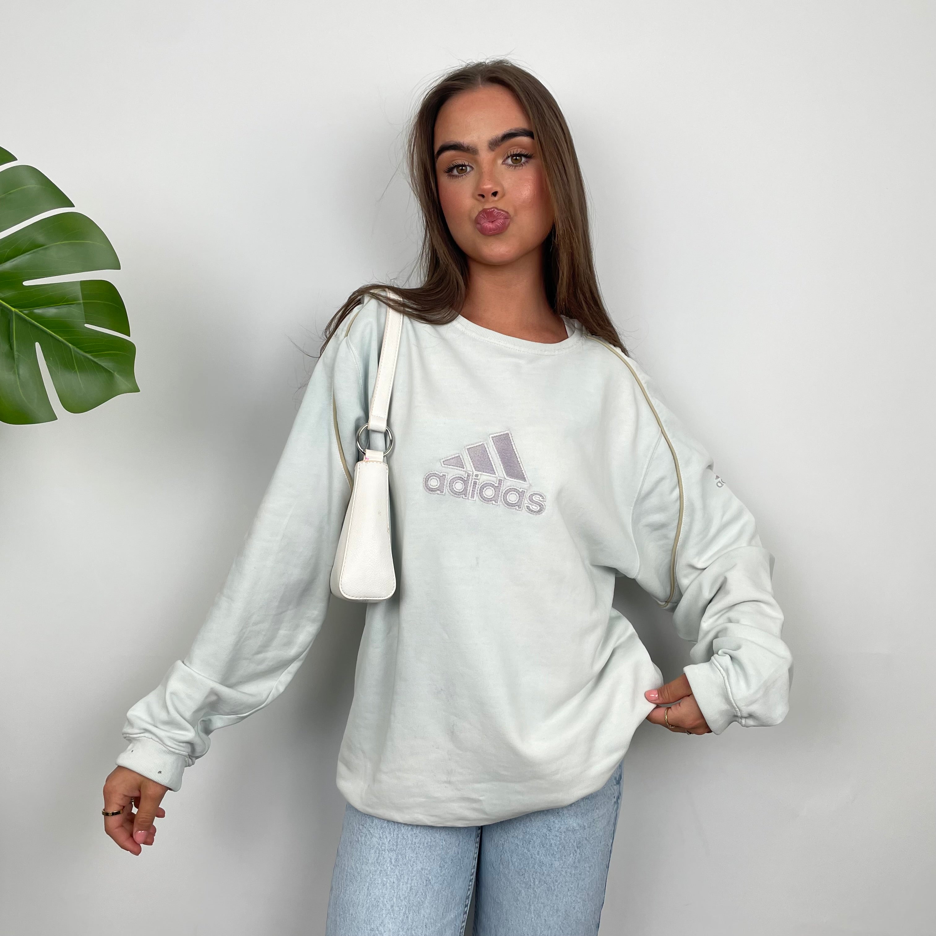 Adidas Baby Blue Embroidered Spell Out Sweatshirt (L)