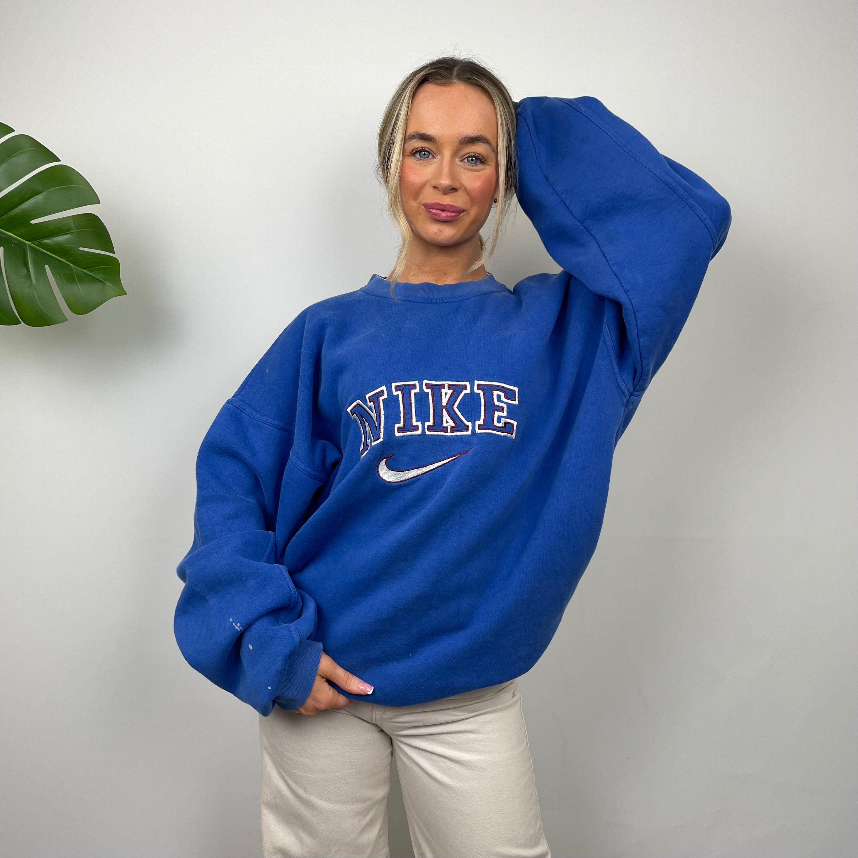 Nike Blue Embroidered Spell Out Sweatshirt (L)