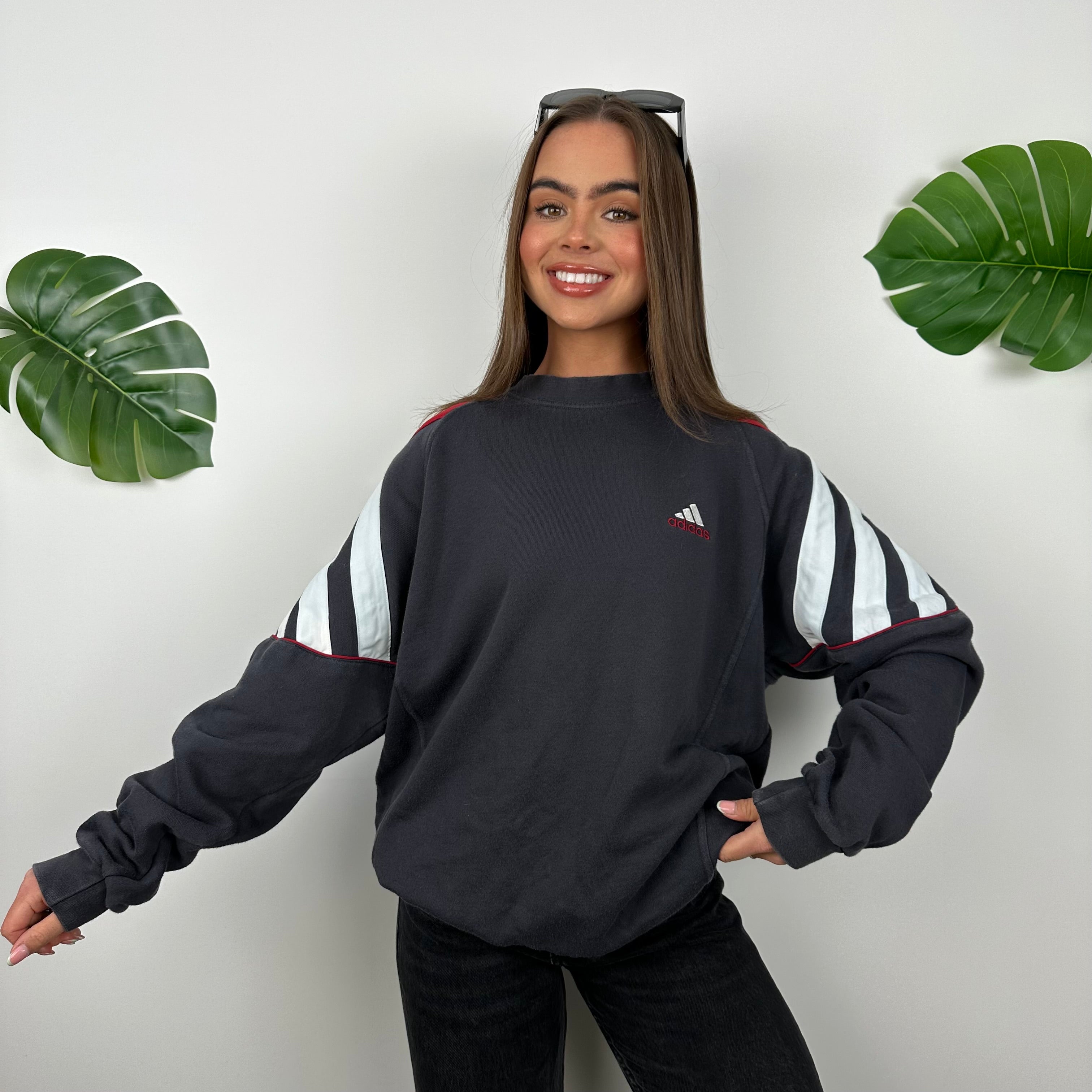 Adidas Black Embroidered Spell Out Sweatshirt (L)