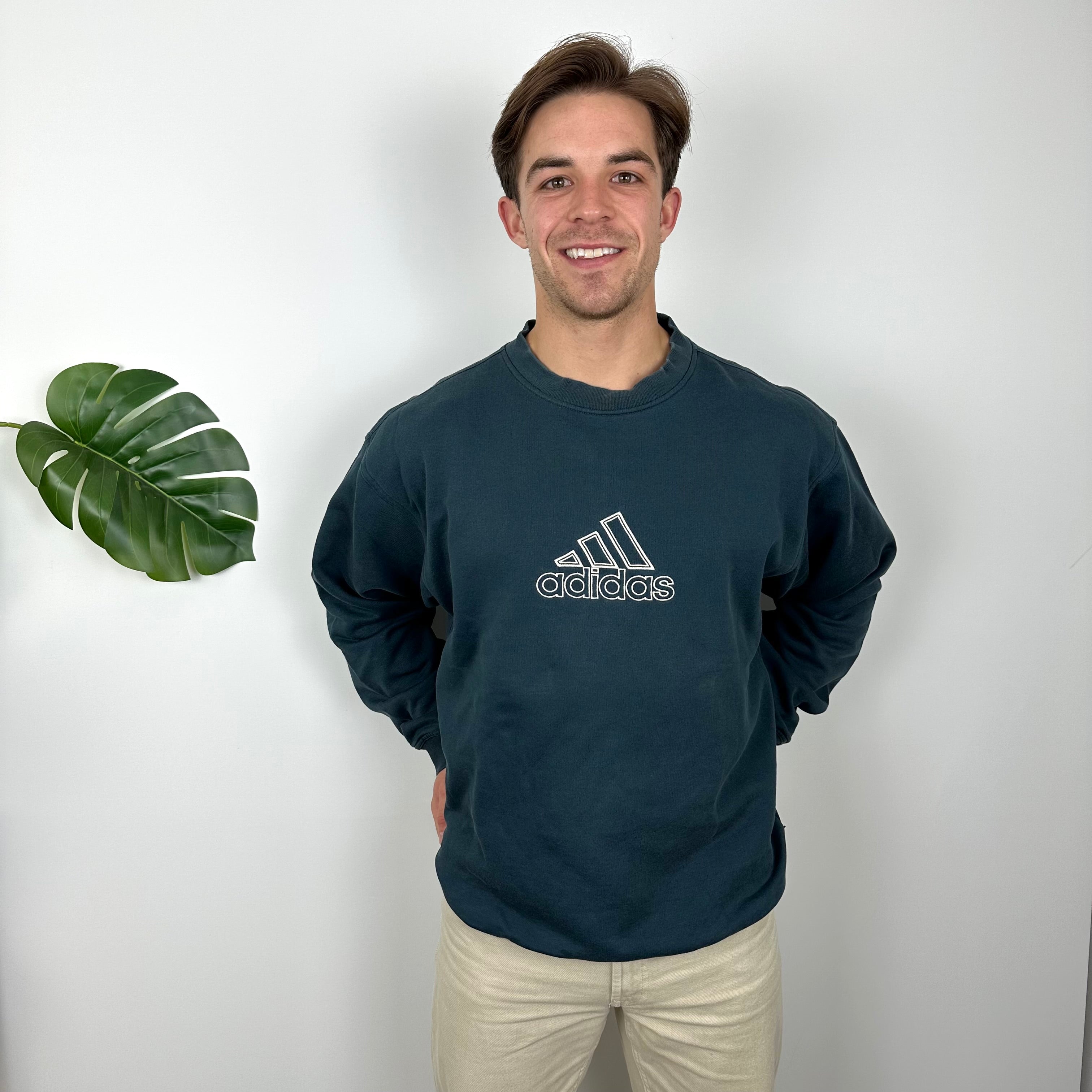 Adidas Turquoise Embroidered Spell Out Sweatshirt (XL)