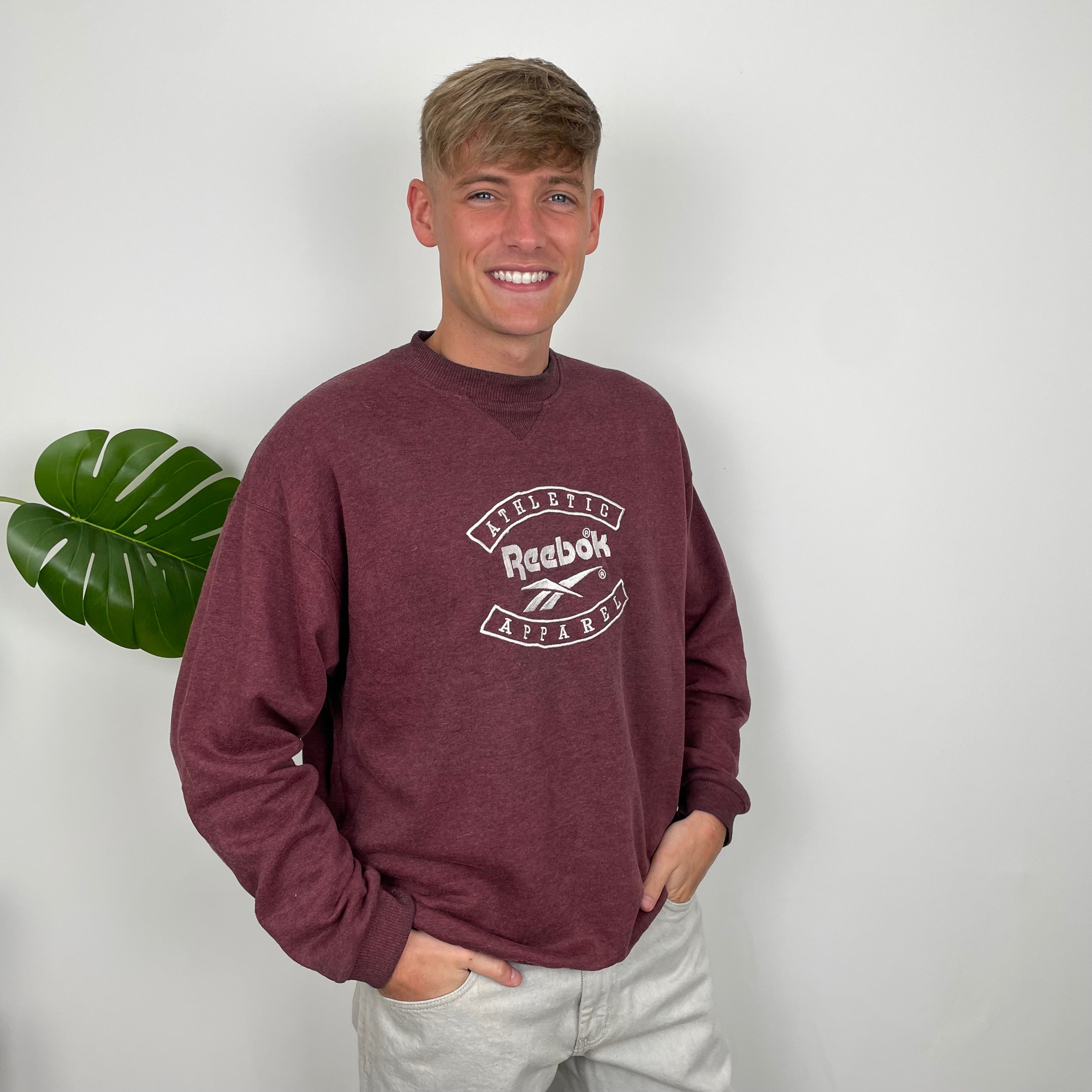 Reebok RARE Maroon Embroidered Spell Out Sweatshirt (M)