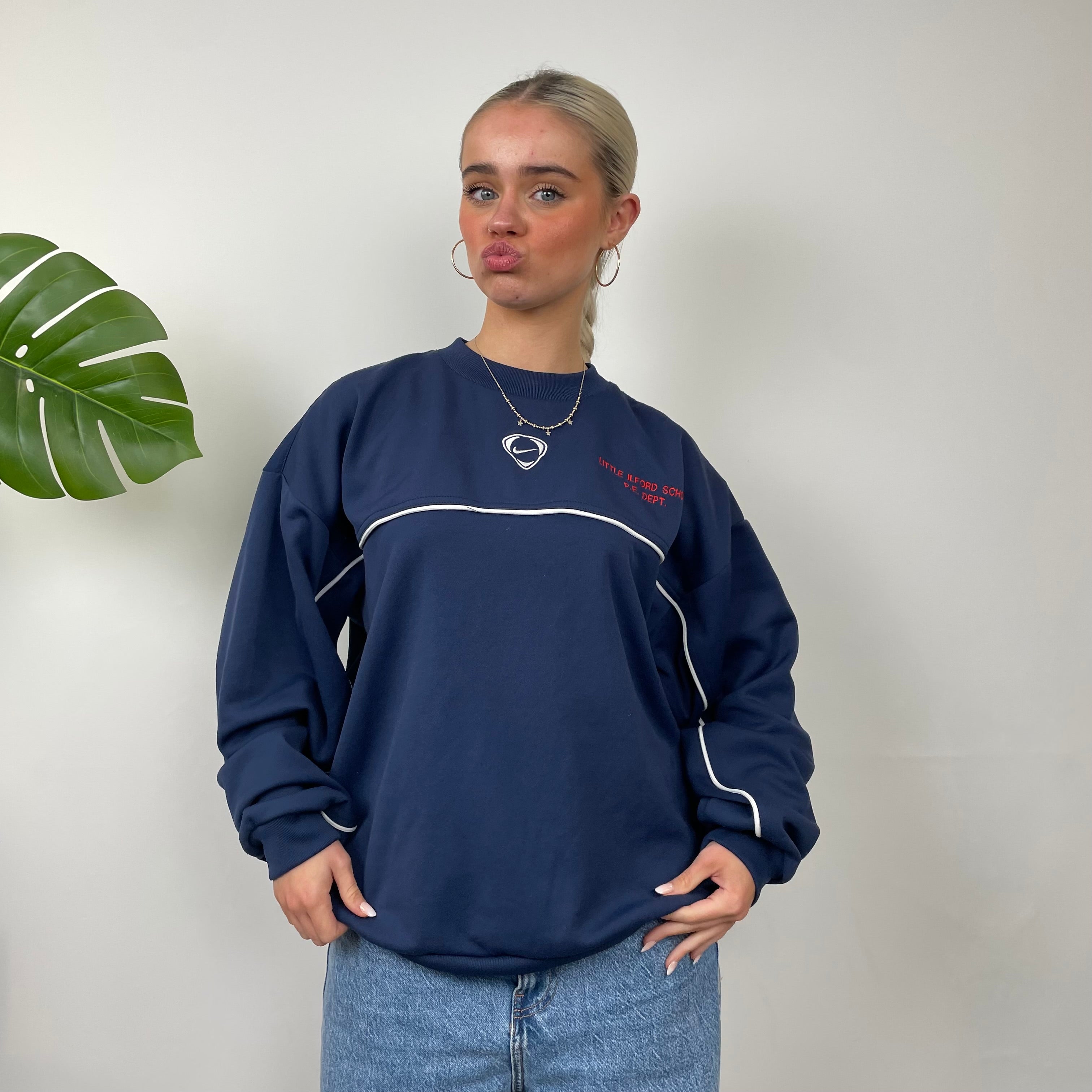 Nike RARE Navy Embroidered Swoosh Sweatshirt (M)