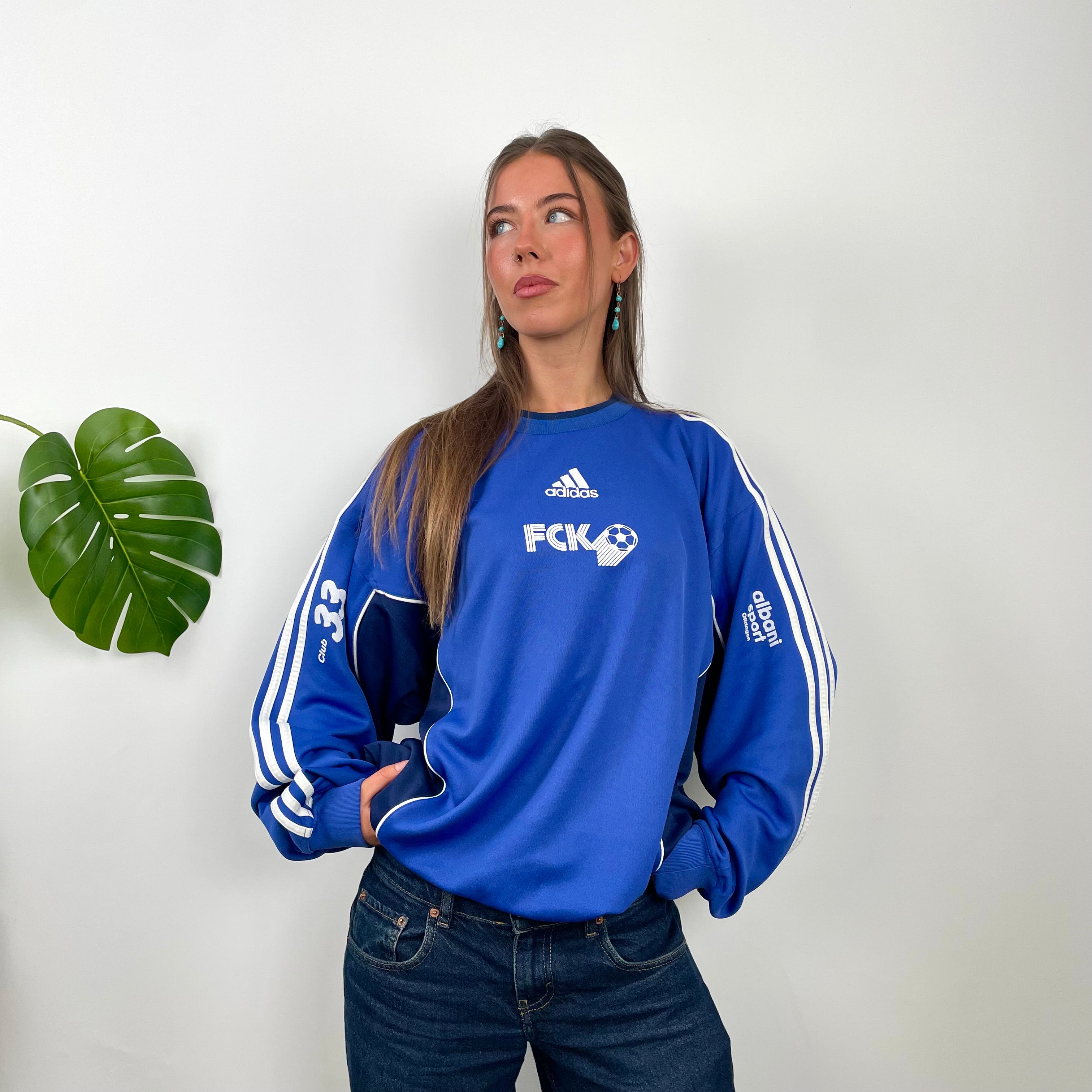 Adidas Blue Embroidered Spell Out Sweatshirt (L)