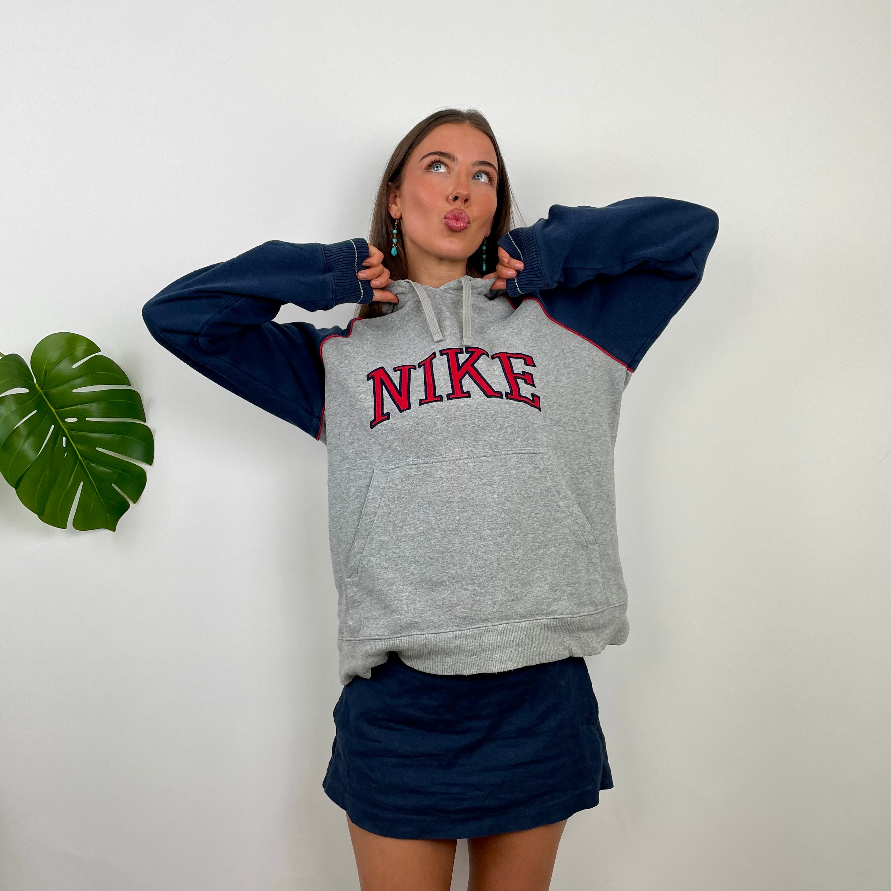 Nike Grey Embroidered Spell Out Hoodie (S)