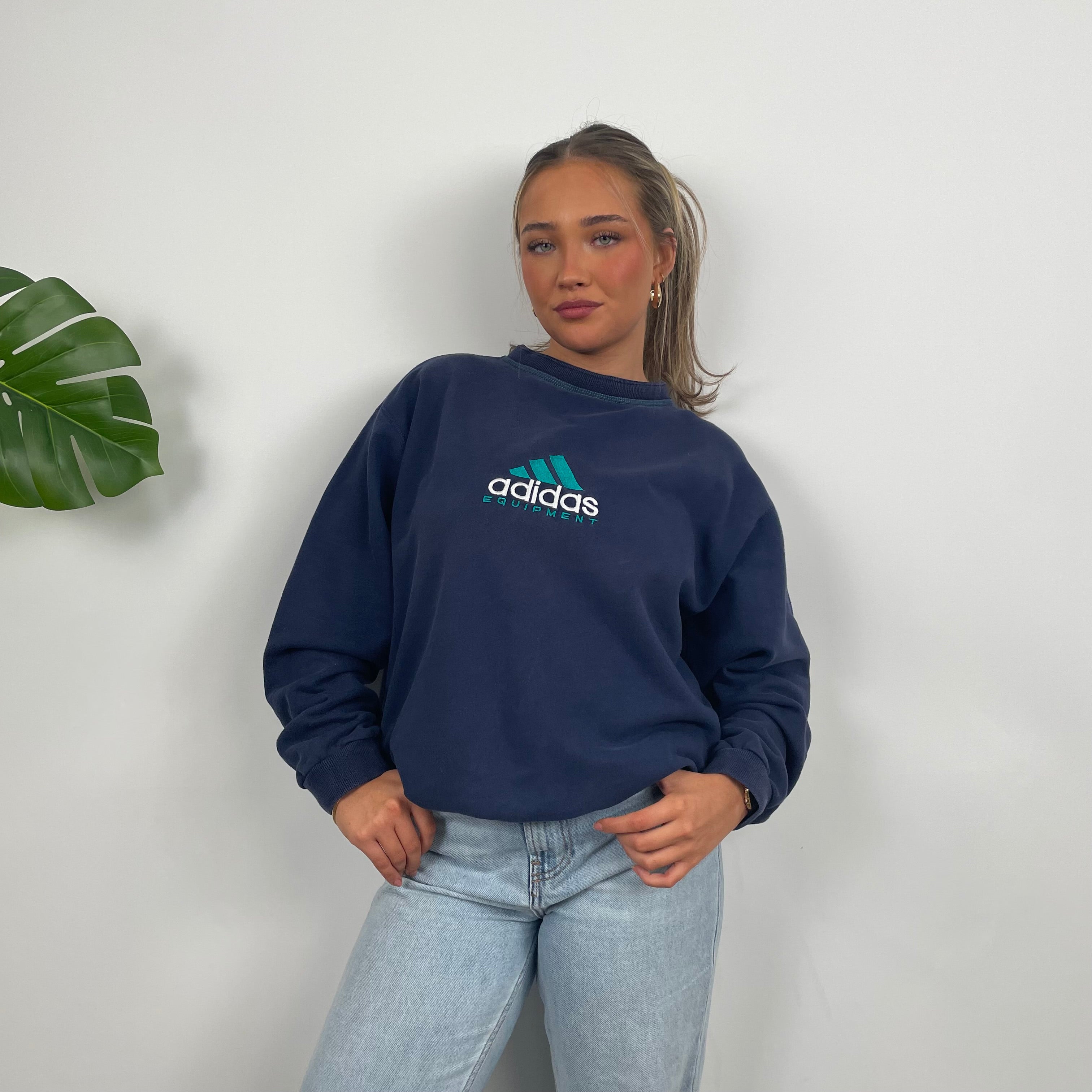 Adidas Equipment Navy Embroidered Spell Out Sweatshirt M Jamie Online Vintage