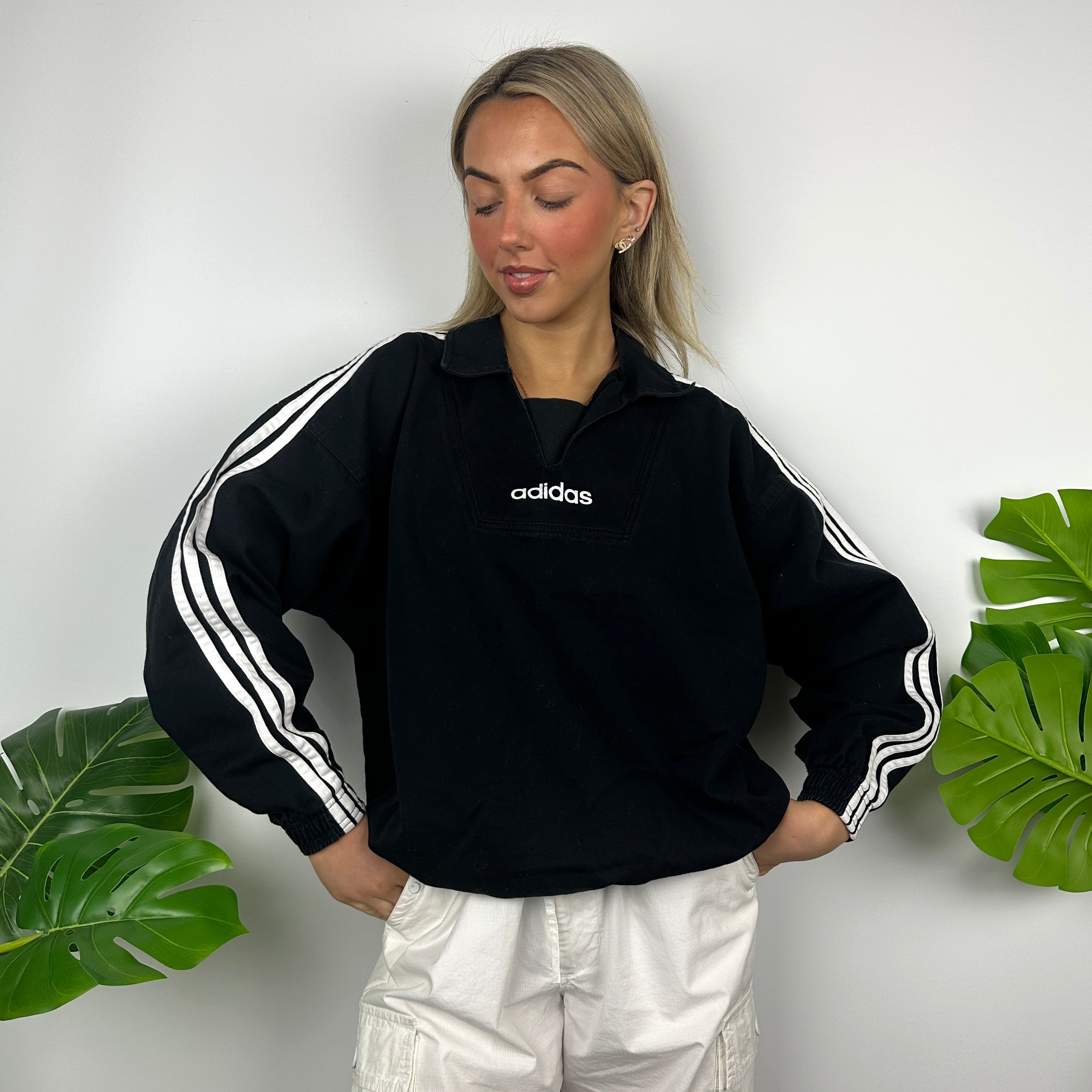 Adidas Black Embroidered Spell Out Sweatshirt (M)