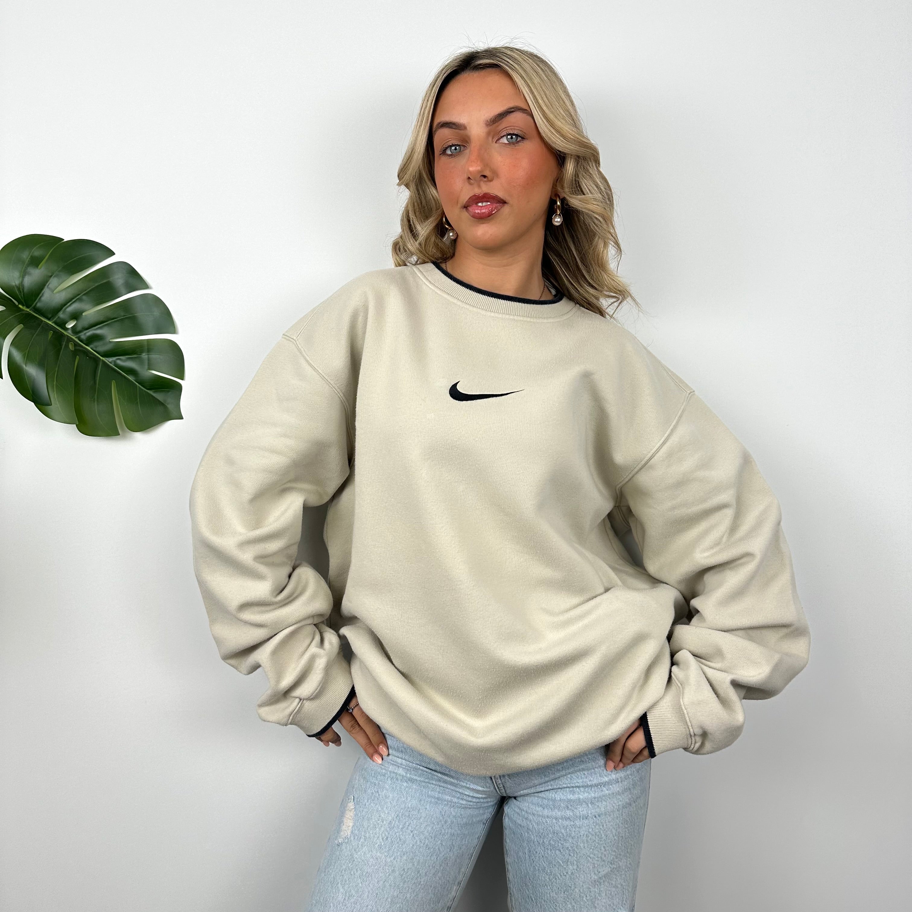 Nike Cream Embroidered Swoosh Sweatshirt (XL)