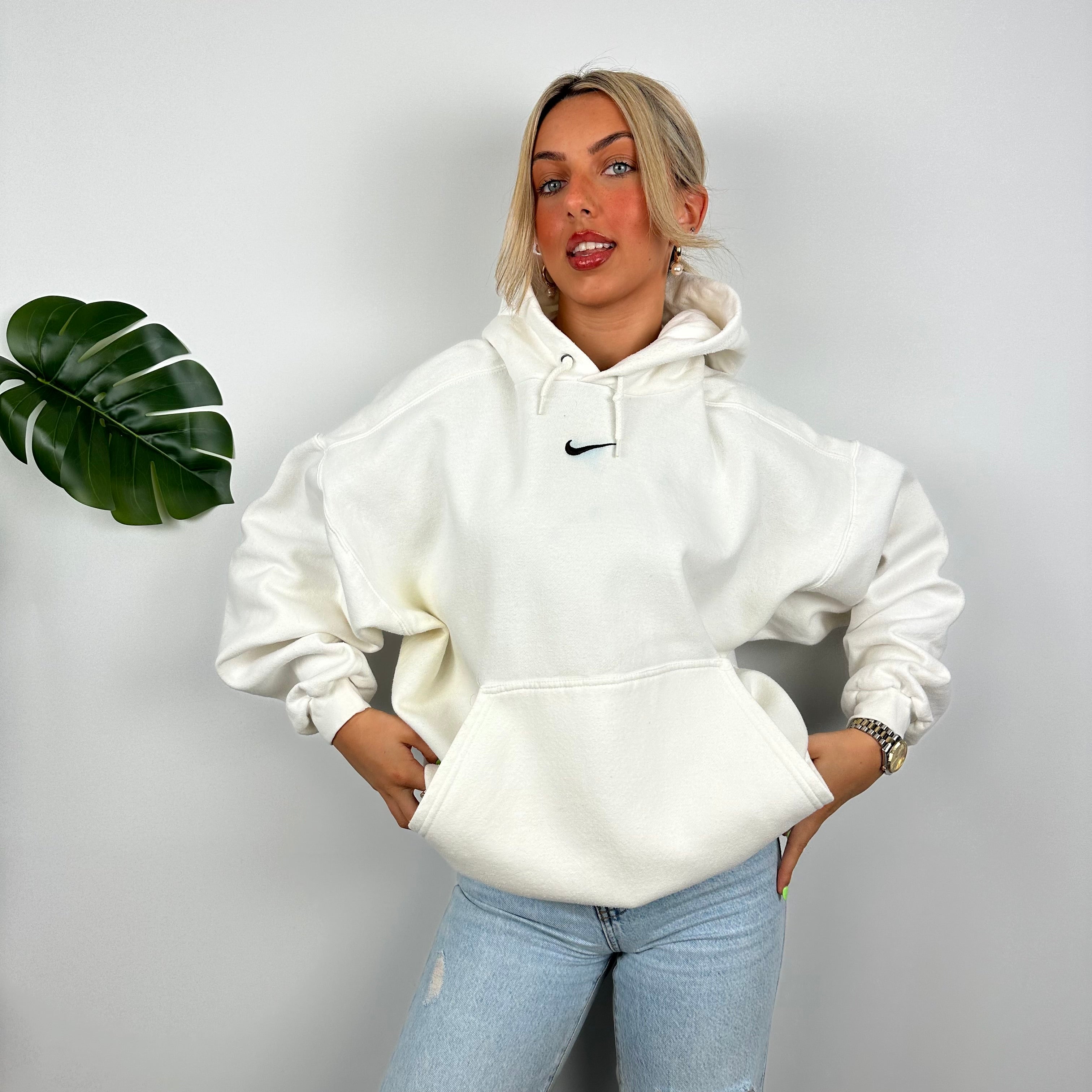 Nike White Embroidered Swoosh Hoodie (L)