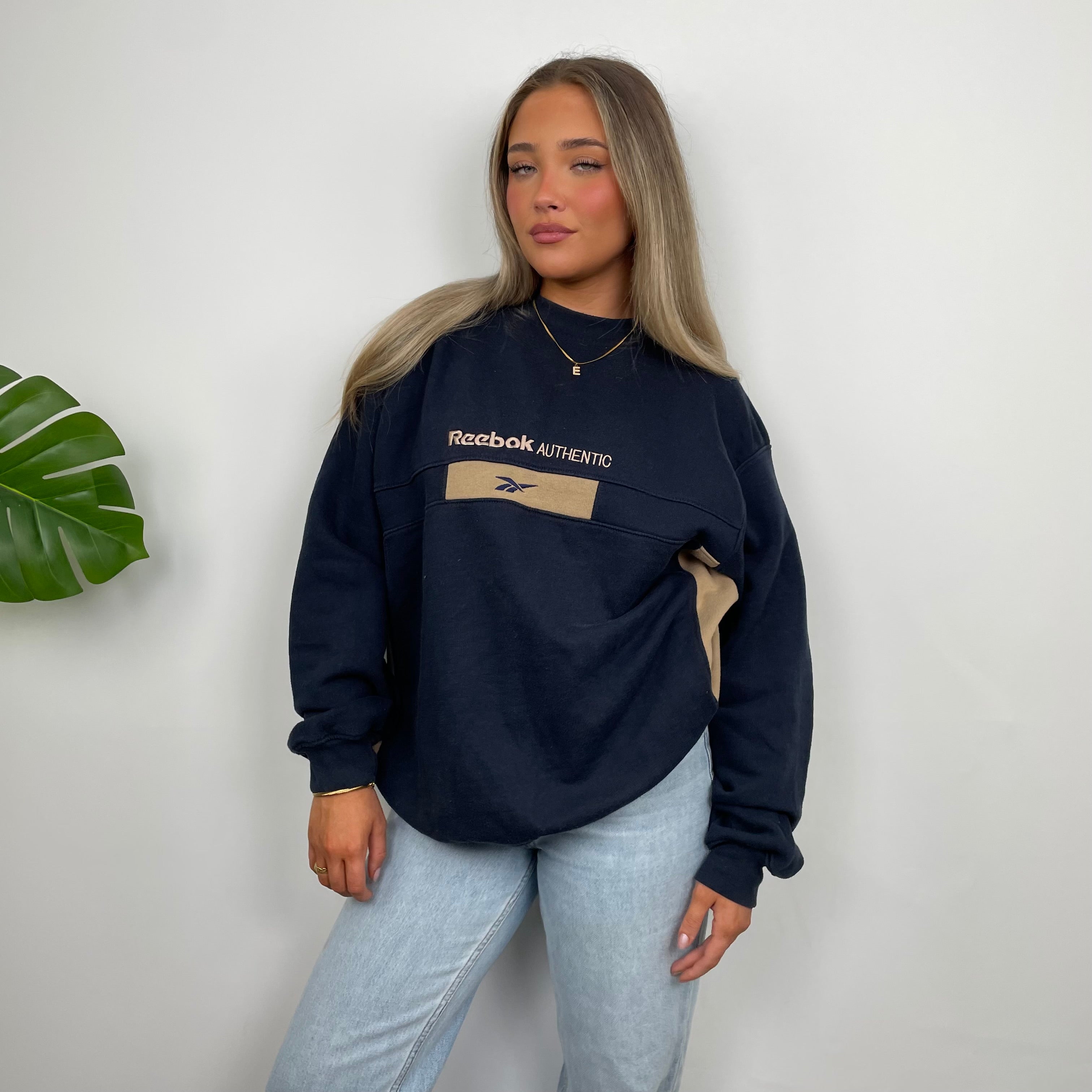 Reebok Authentic Navy Embroidered Spell Out Sweatshirt (L)