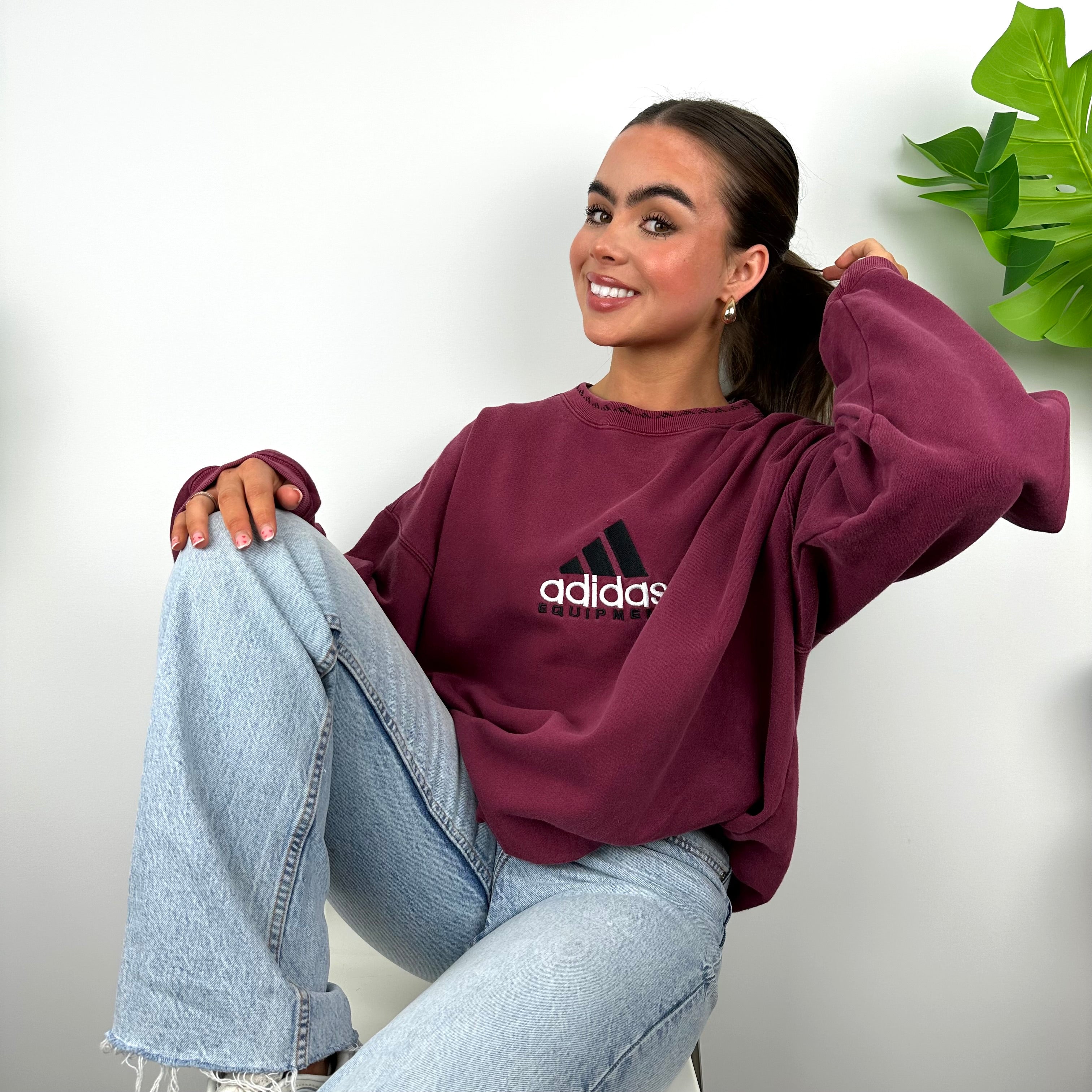 Adidas Equipment Maroon Embroidered Spell Out Sweatshirt (L)