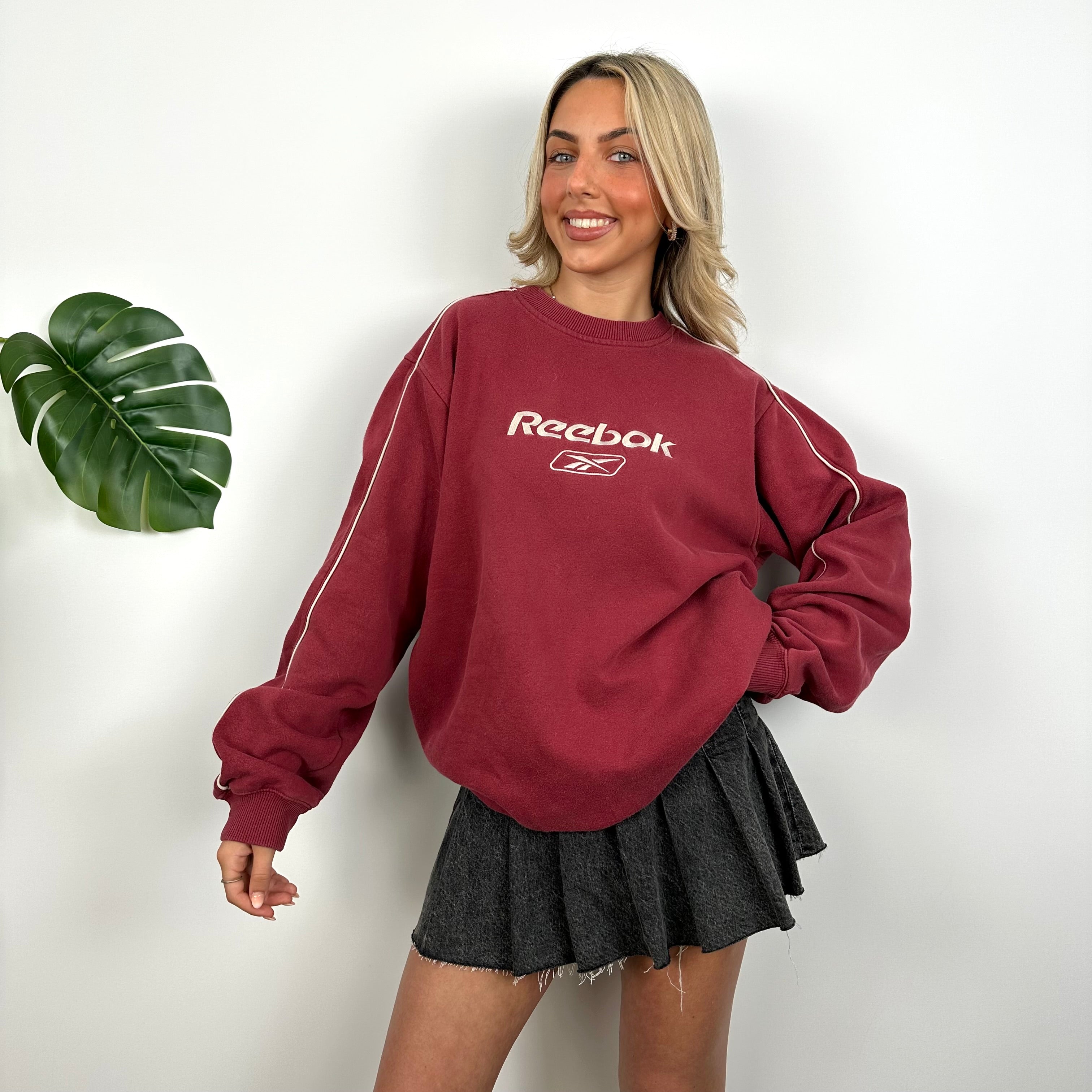 Reebok Red Embroidered Spell Out Sweatshirt (L)