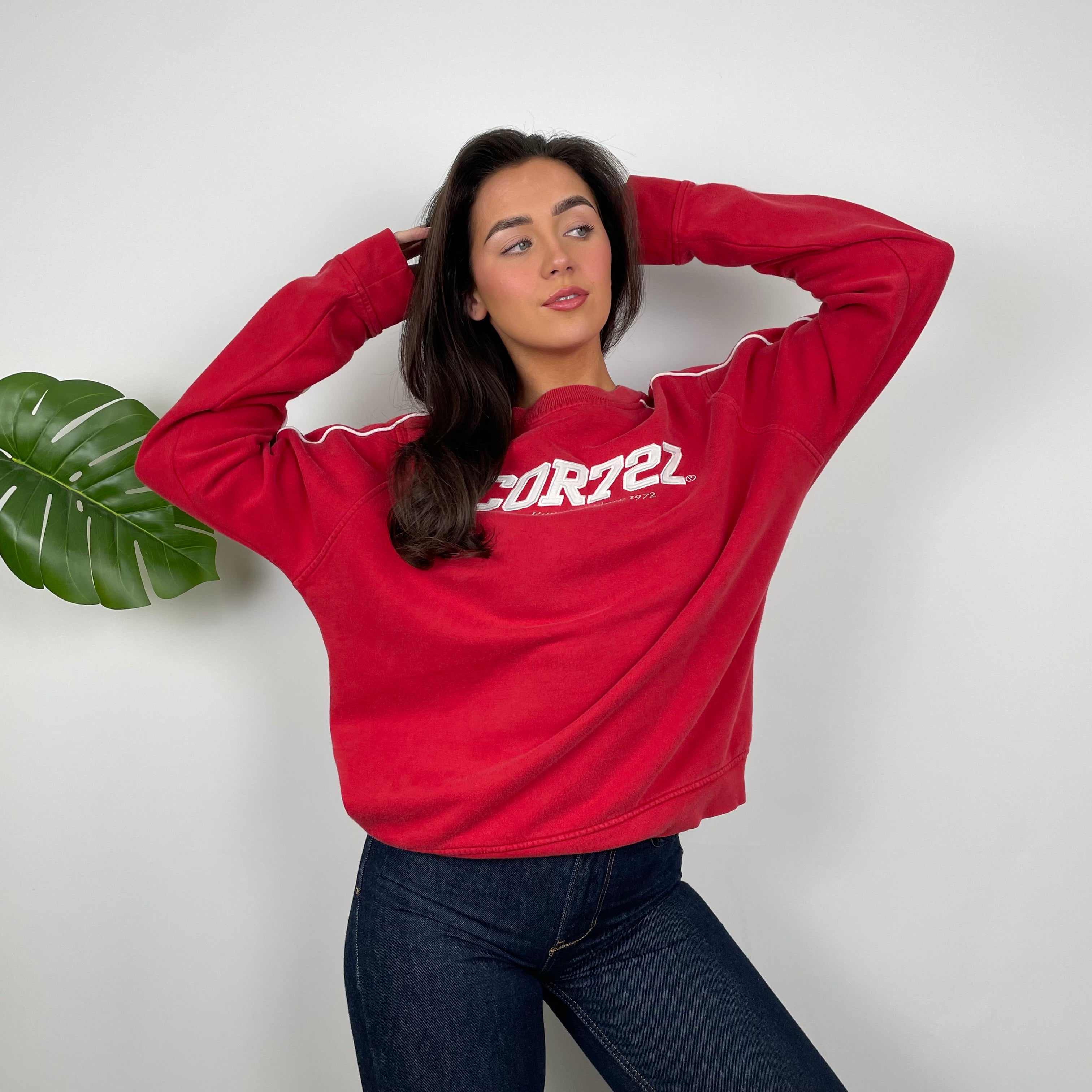 Nike Cortez RARE Red Embroidered Spell Out Sweatshirt (L)