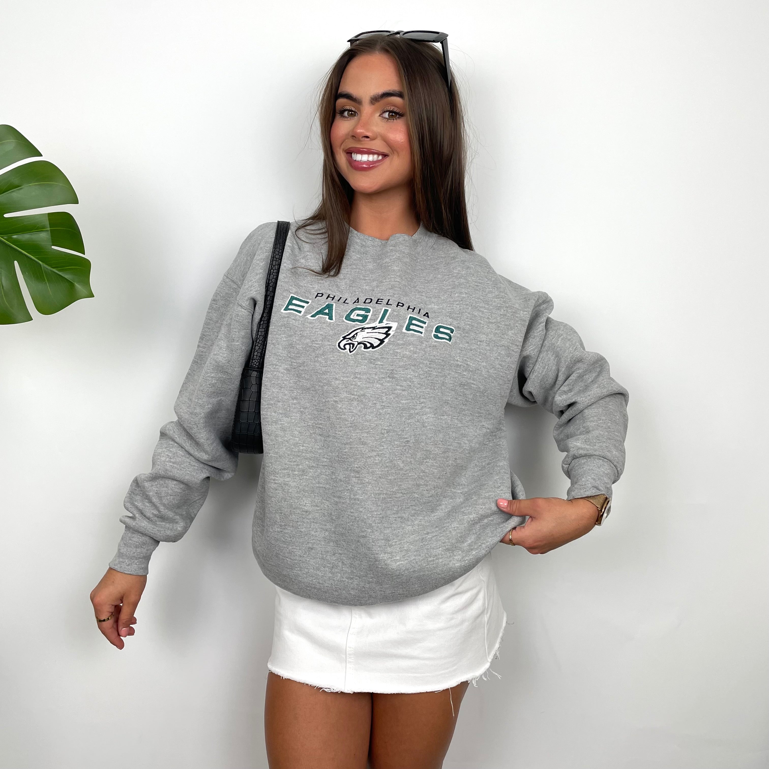 Philadelphia Eagles NFL Grey Embroidered Spell Out Sweatshirt (M)