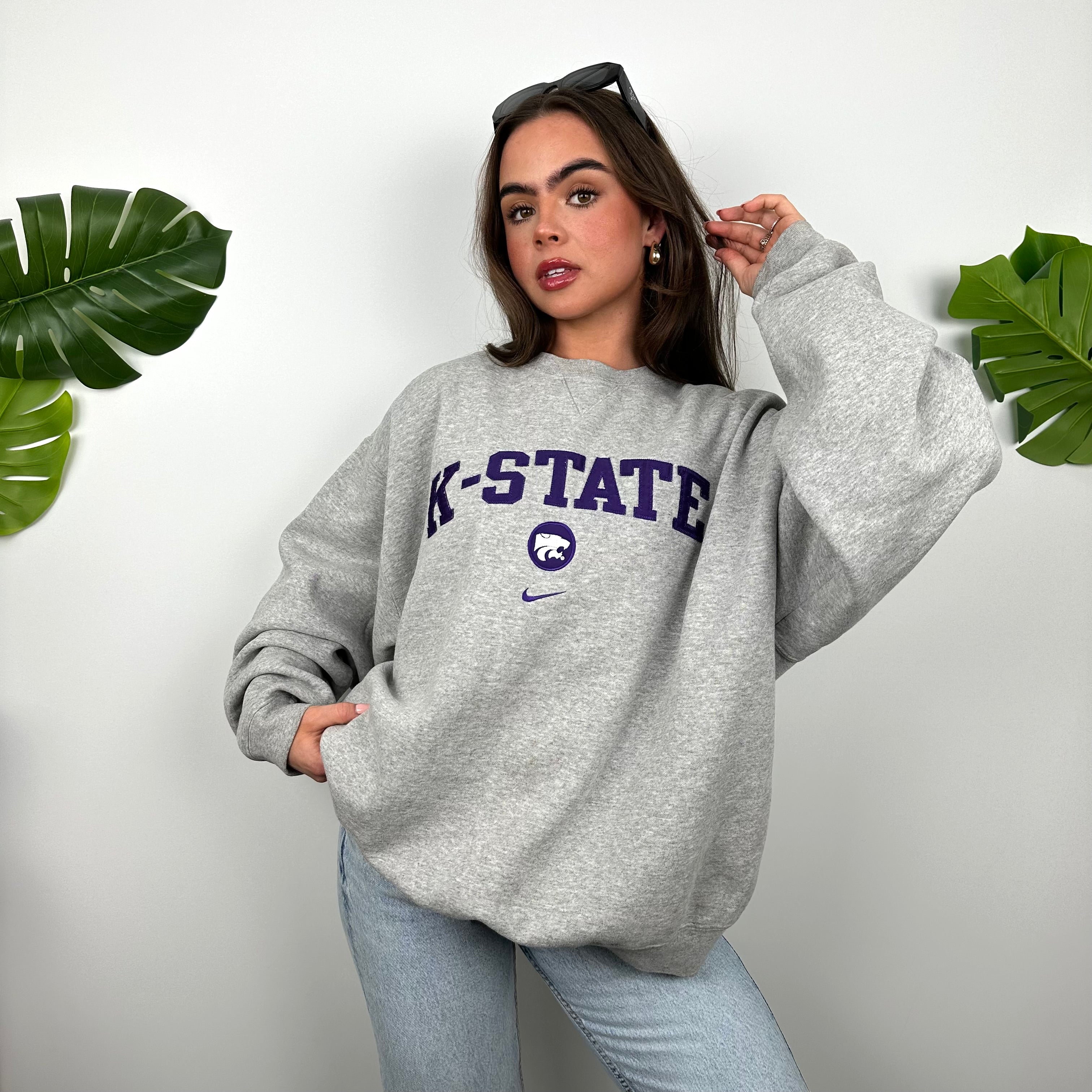 Nike x K State Grey Embroidered Spell Out Sweatshirt (M)